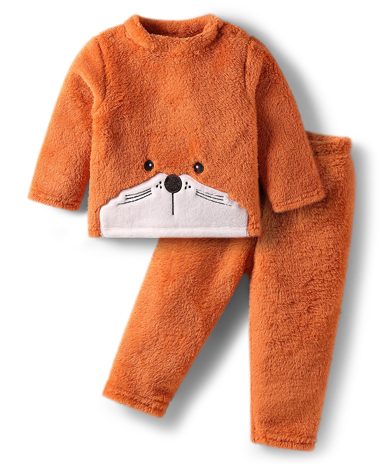 Babyhug Fur Woven Full Sleeves Winter Wear Suit Set with Teddy Print - Orange-image-25