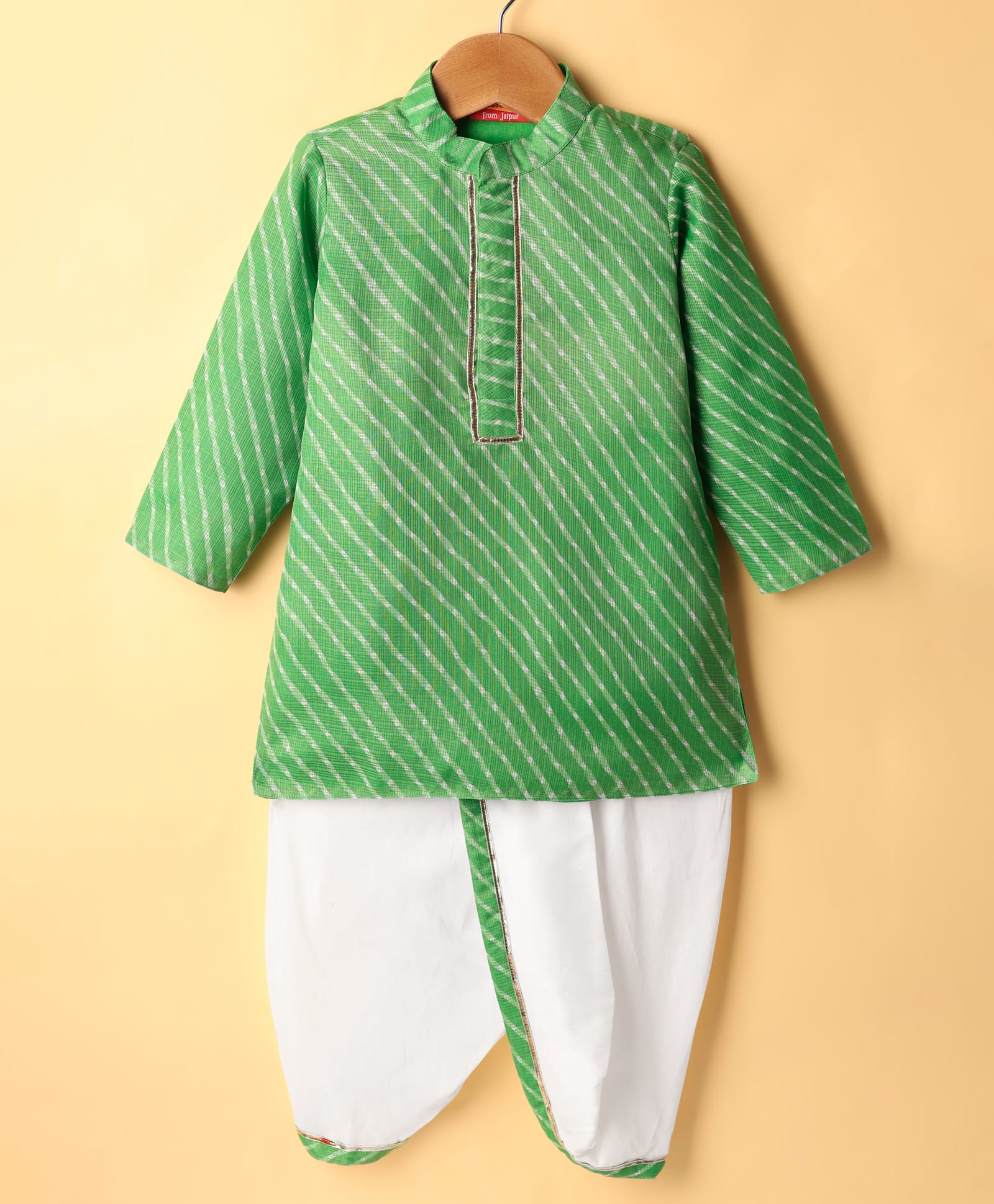Exclusive from Jaipur Cotton Woven Full Sleeves Striped Kurta Dhoti Set - Green & White-picture-19