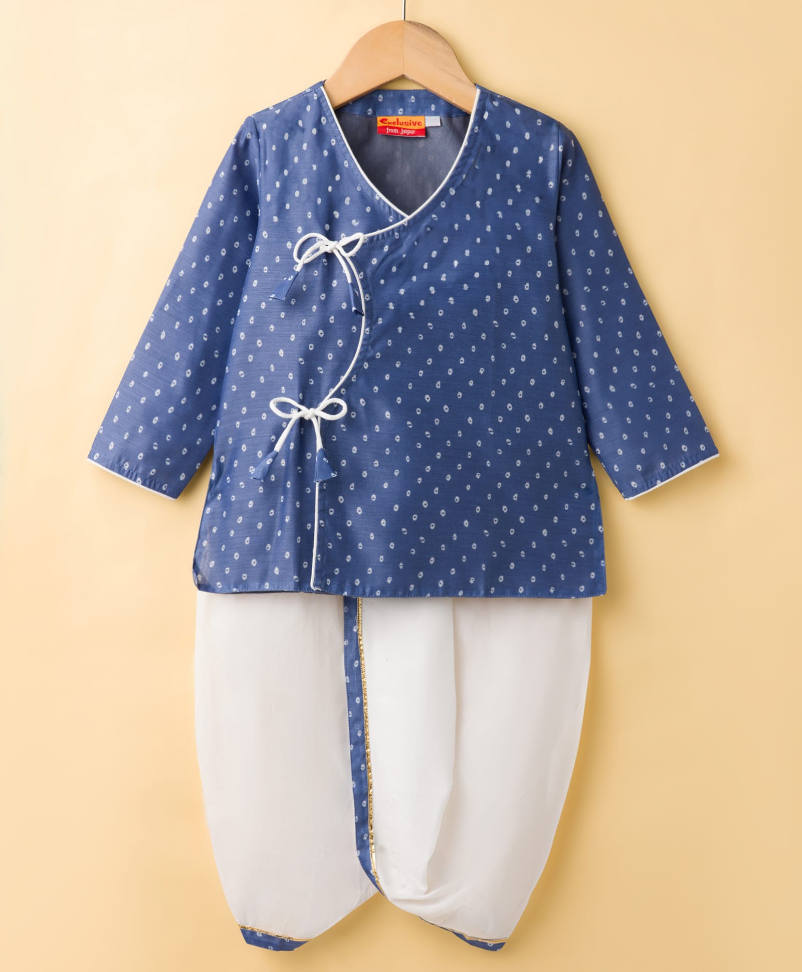 Exclusive from Jaipur Cotton Woven Full Sleeves Printed Kurta Dhoti Set - Navy Blue & White-picture-11