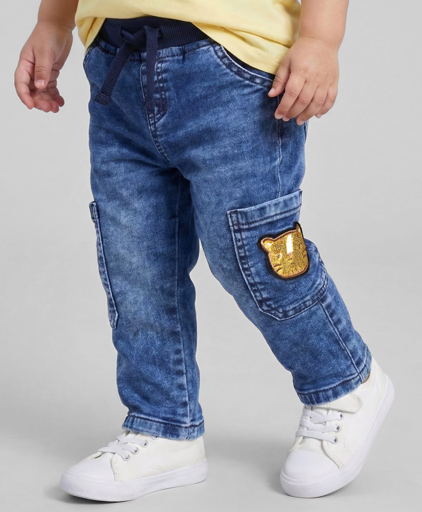 Babyoye 100% Cotton Full Length Denim Jeans With Tiger Embroidery - Blue-picture-20