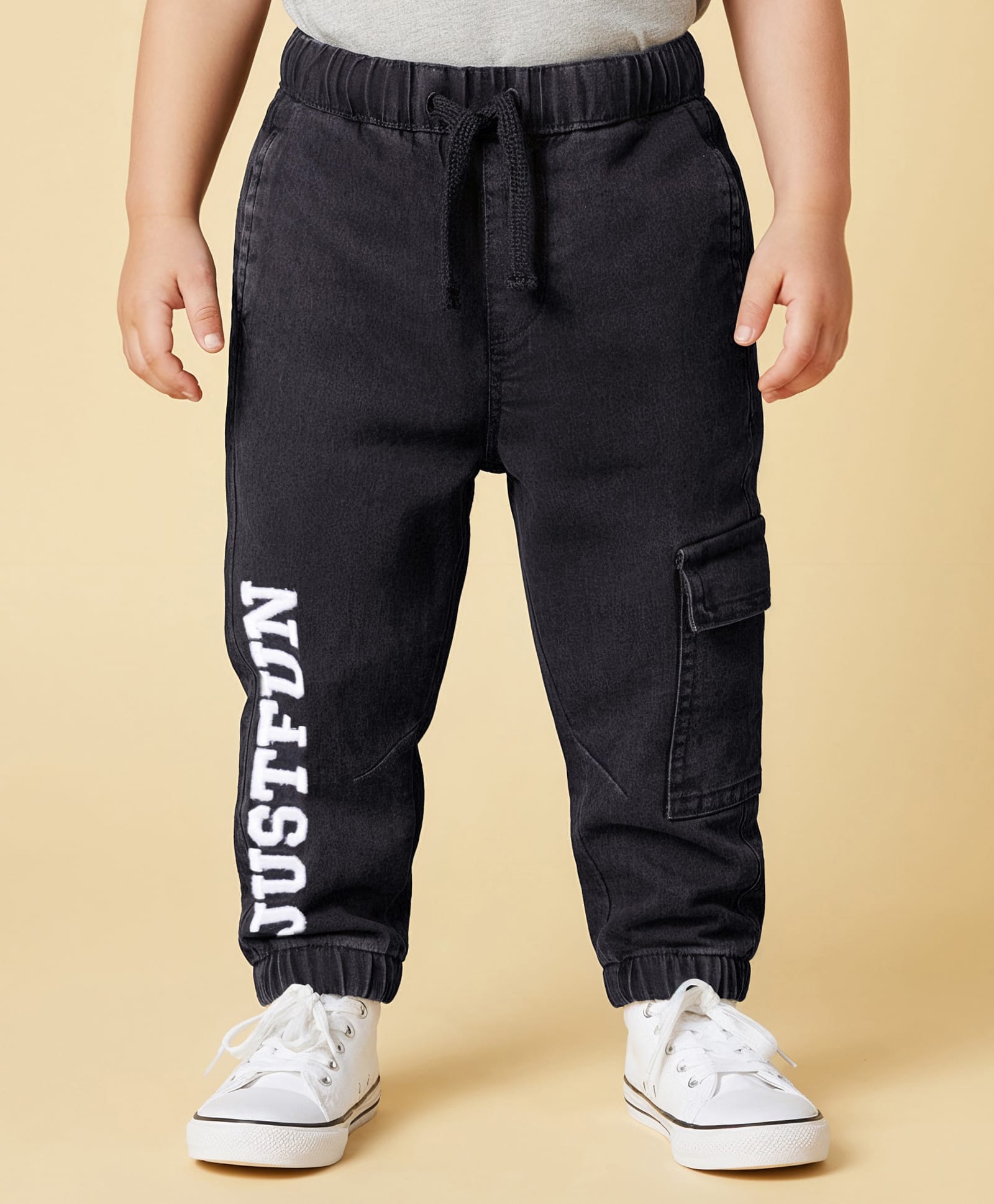 Babyoye Denim Full Length Jeans With Text Print - Black-picture-25