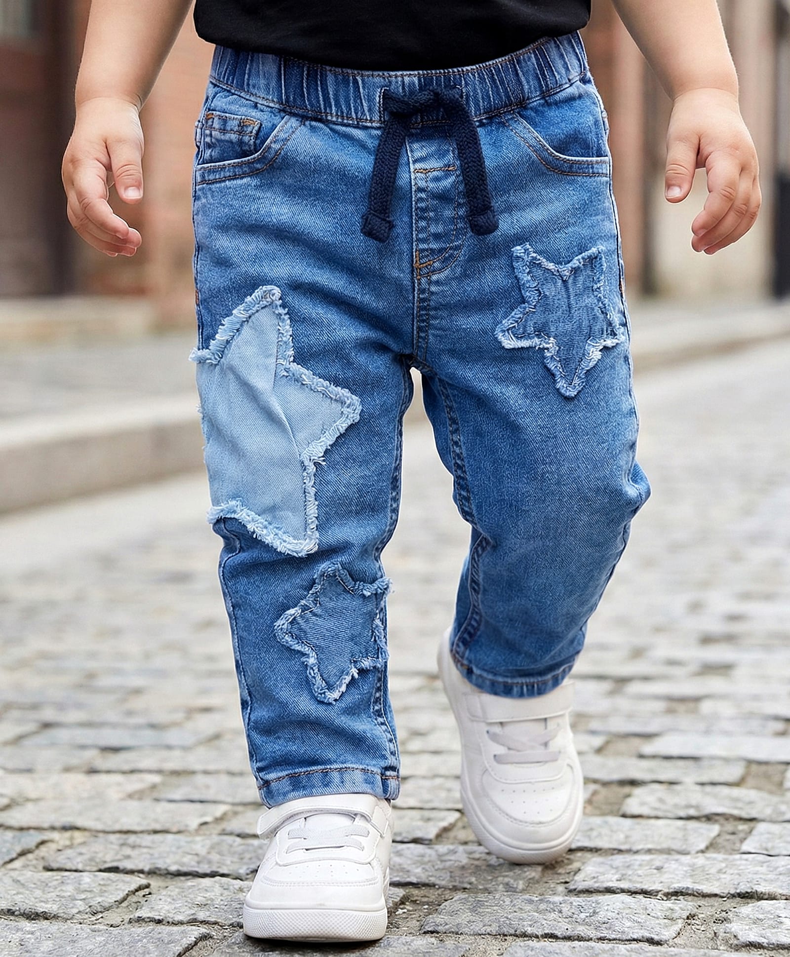 Babyoye Cotton Elastane Denim Full Length Jeans With Star Embroidery - Blue-picture-28