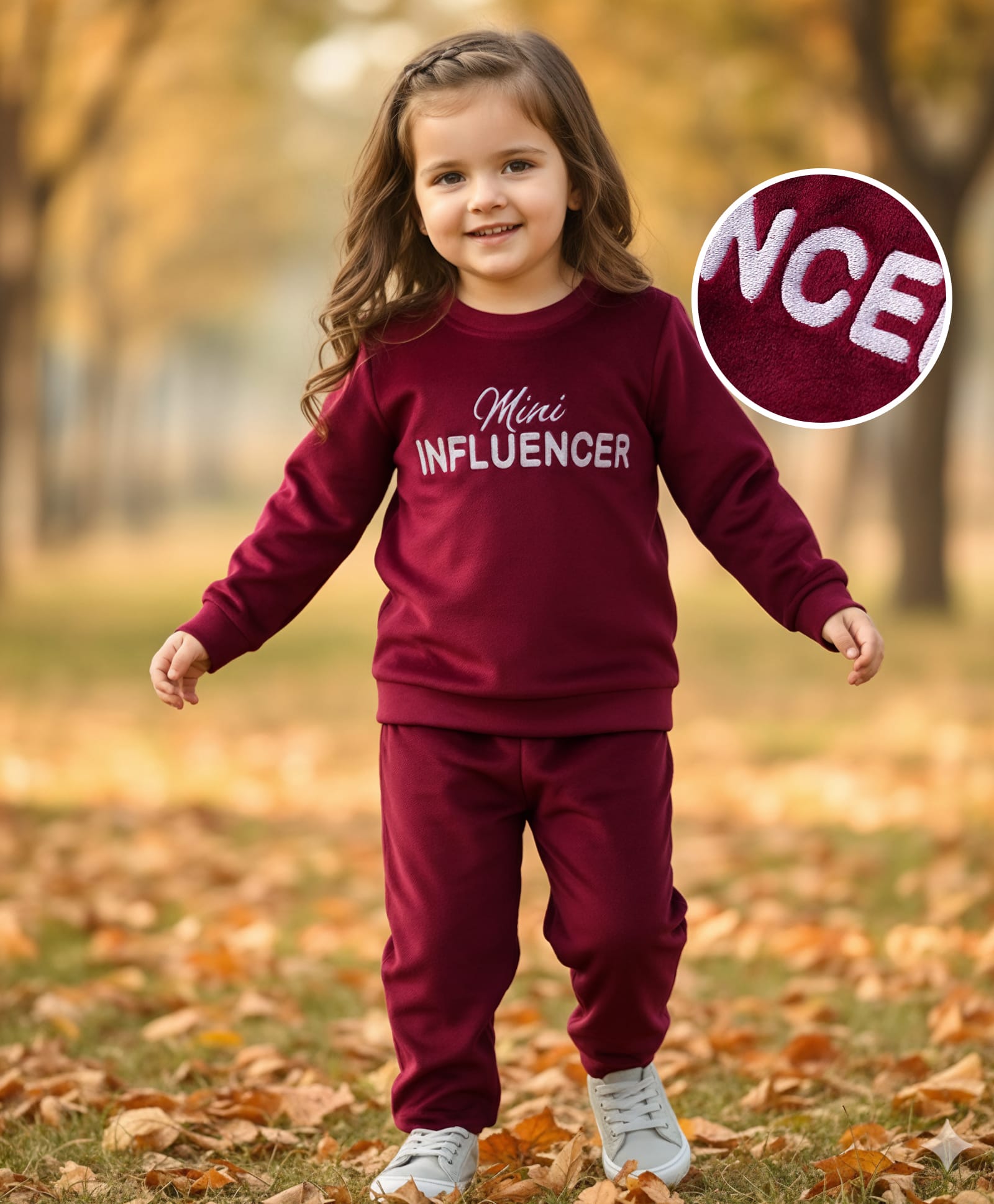 Babyhug Velour Woven Full Sleeves Winter Wear T-Shirt & Lounge Pant Set With Text Embroidery - Wine