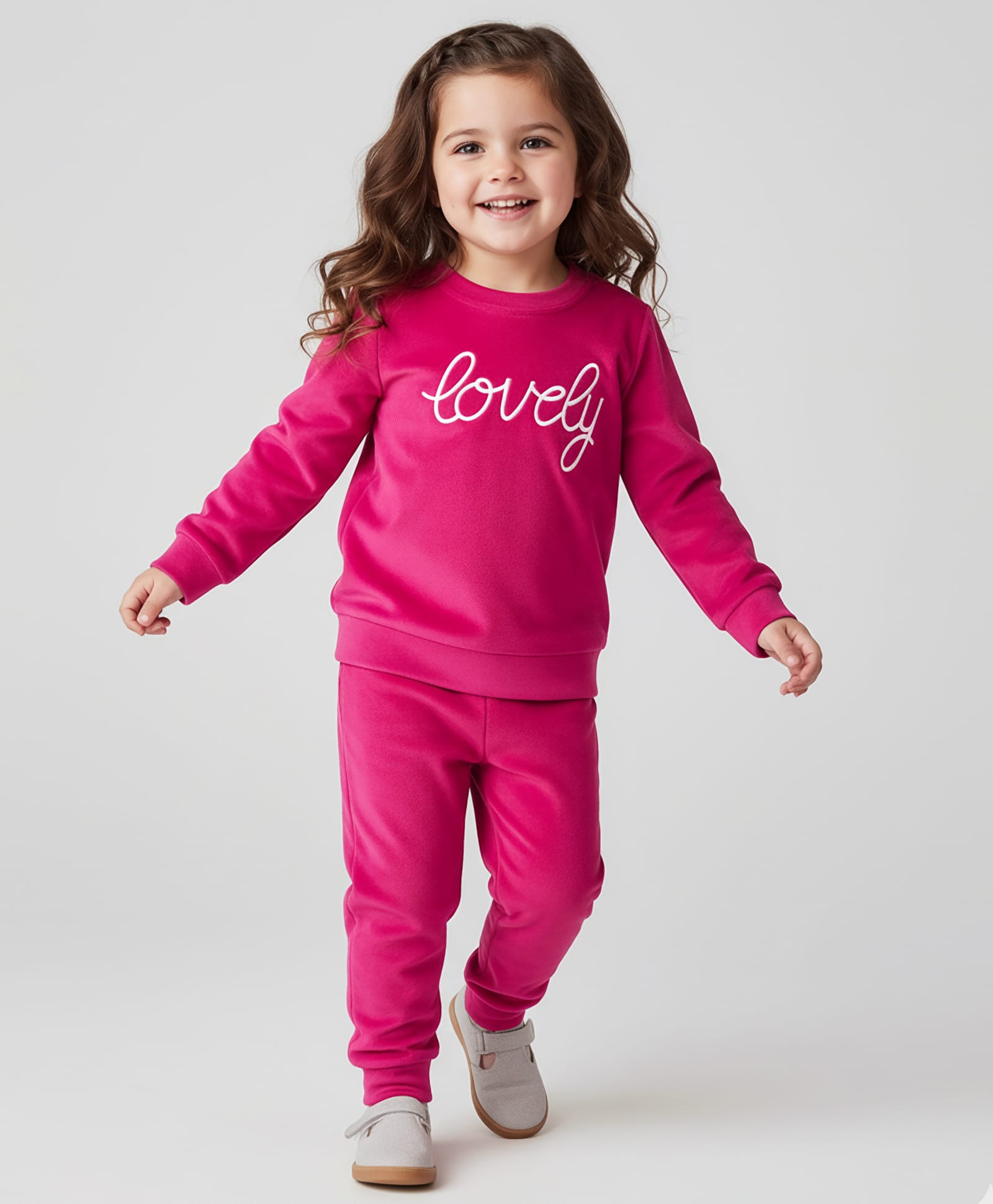 Babyhug Velour Woven Full Sleeves Sweatshirt & Lounge Pant Set with Text Embroidery - Pink-picture-22