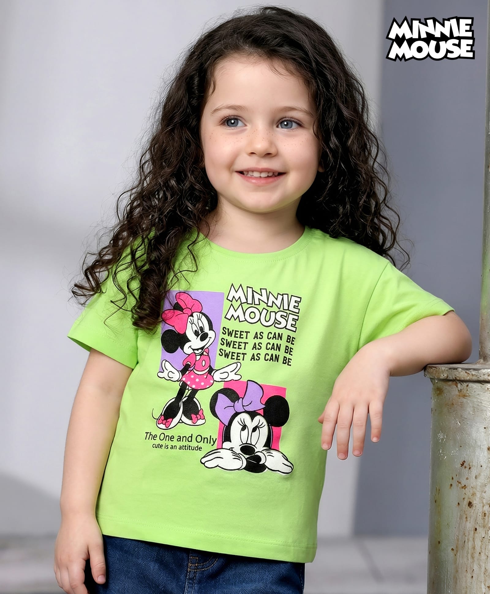 kookie kids india disney Kookie Kids Disney Single Jersey Knit Half Drop Shoulder Sleeves T-Shirt with Minnie Mouse Graphics - Limegreen-picture-16
