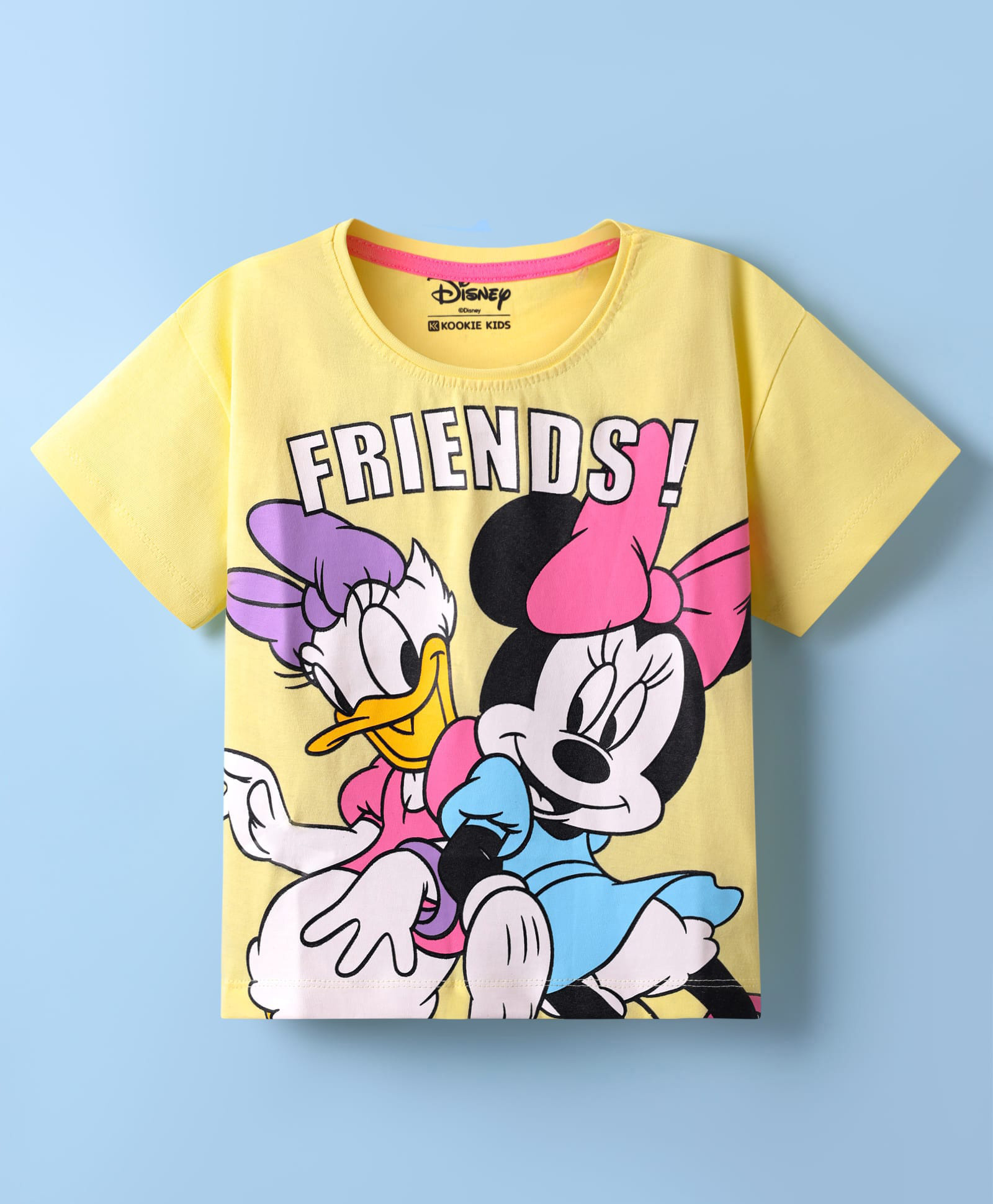 kookie kids india disney Kookie Kids Disney Single Jersey Knit Half Drop Shoulder Sleeves T-Shirt with Minnie Mouse & Friends Graphics - Yellow-picture-16