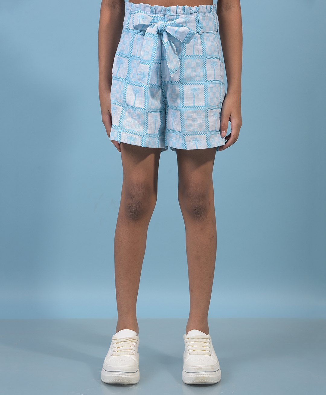 CRIMSOUNE CLUB Cotton Woven Checked & Palm Tree Printed Shorts - Blue-picture-21