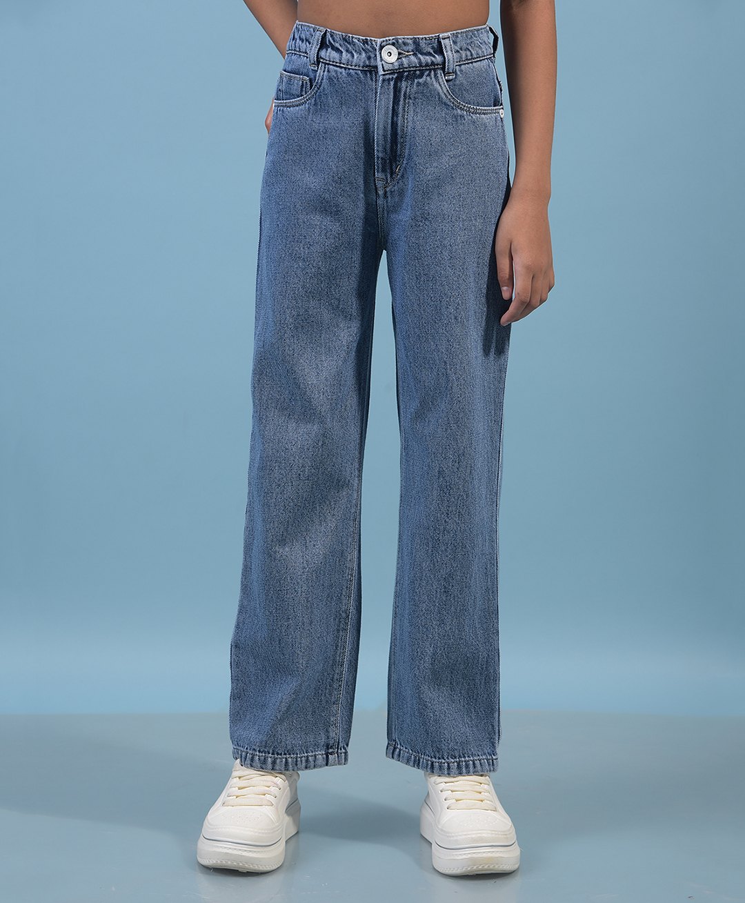 CRIMSOUNE CLUB Cotton Woven Solid Jeans - Blue-image-34