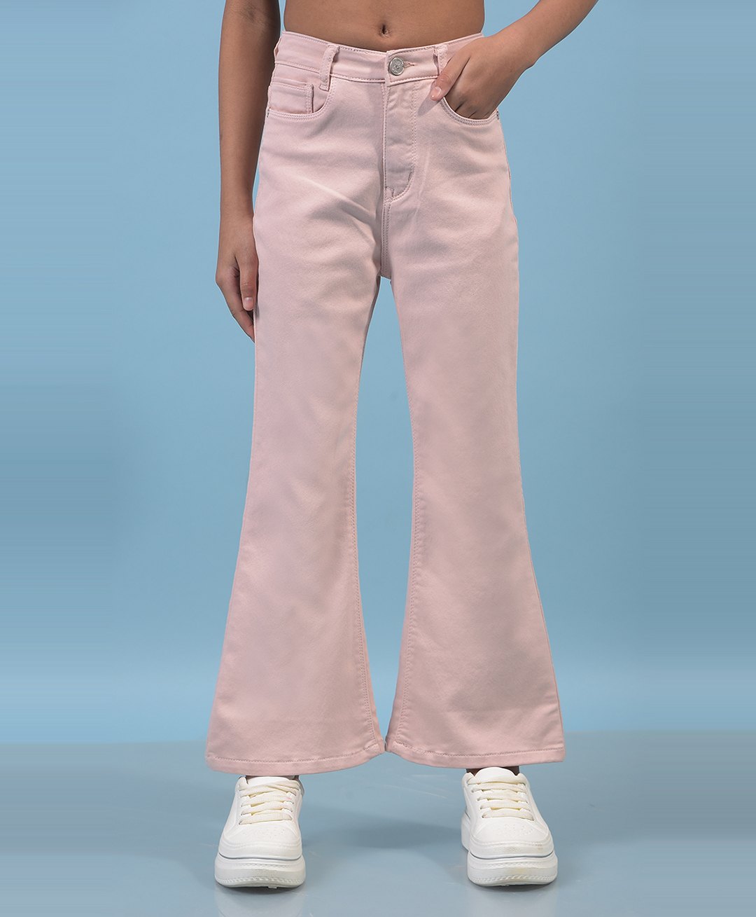 CRIMSOUNE CLUB Cotton Woven Solid Bootcut Jeans - Peach-picture-26