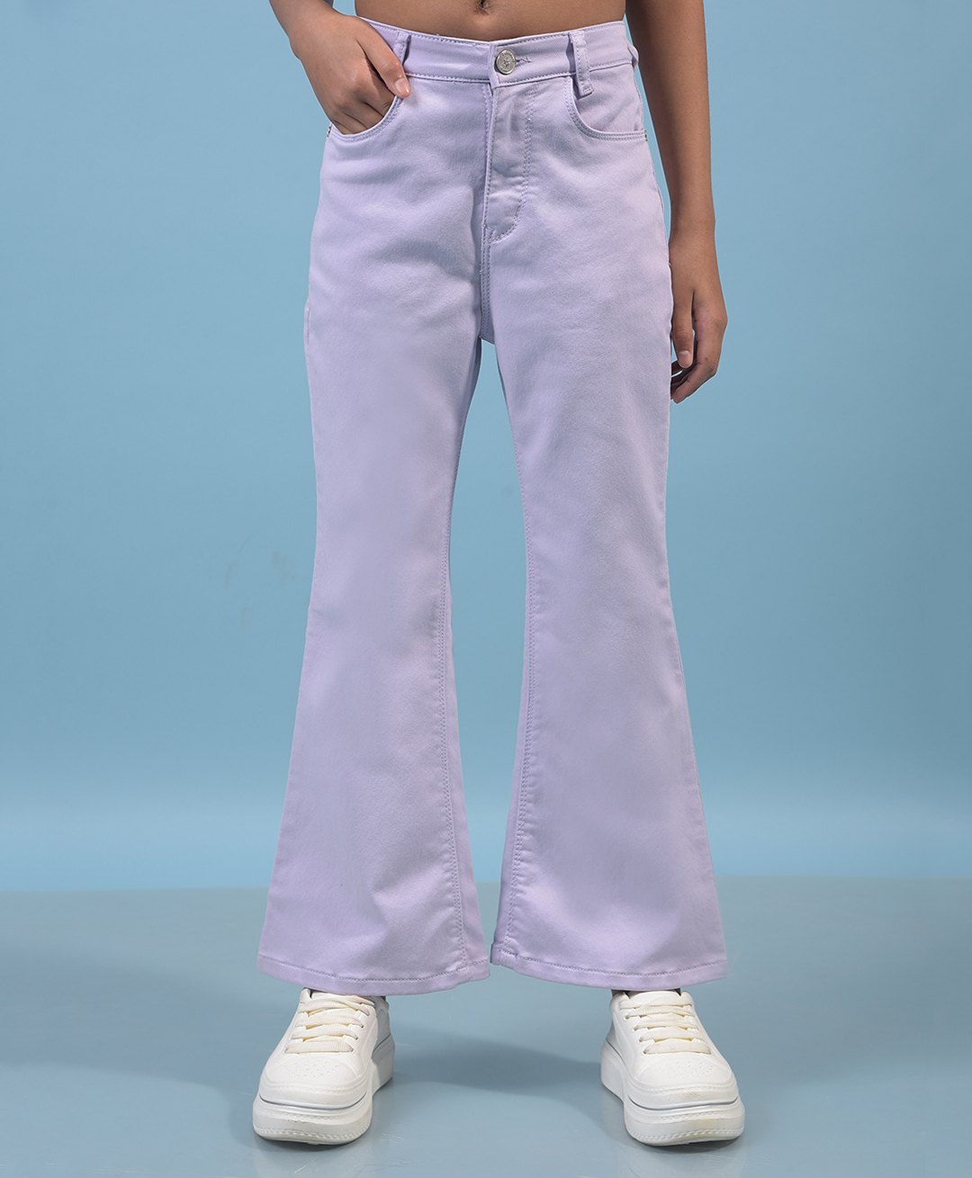 CRIMSOUNE CLUB Cotton Woven Solid Bootcut Jeans - Purple-picture-21