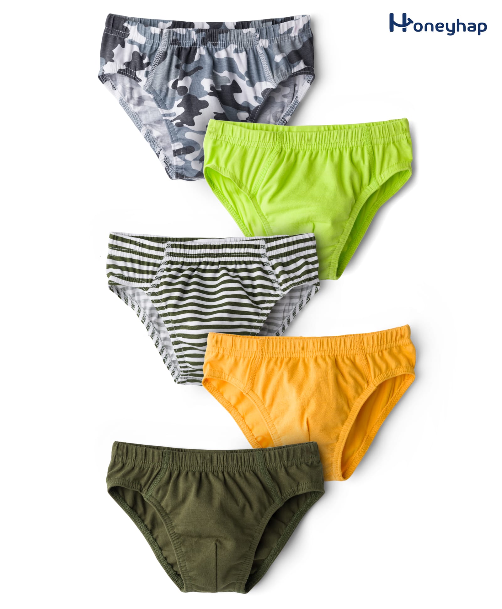 Honeyhap Premium Knit Briefs With Bio Finish & Stripes Pack Of 5 - Banana Bright White Acid Lime & Cypress-image-30