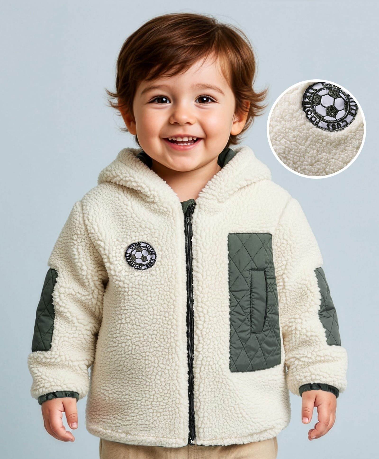 Babyoye 100% Woven Full Sleeves Hooded Winter Jacket With Cut & Sew Design - Cream-image-13