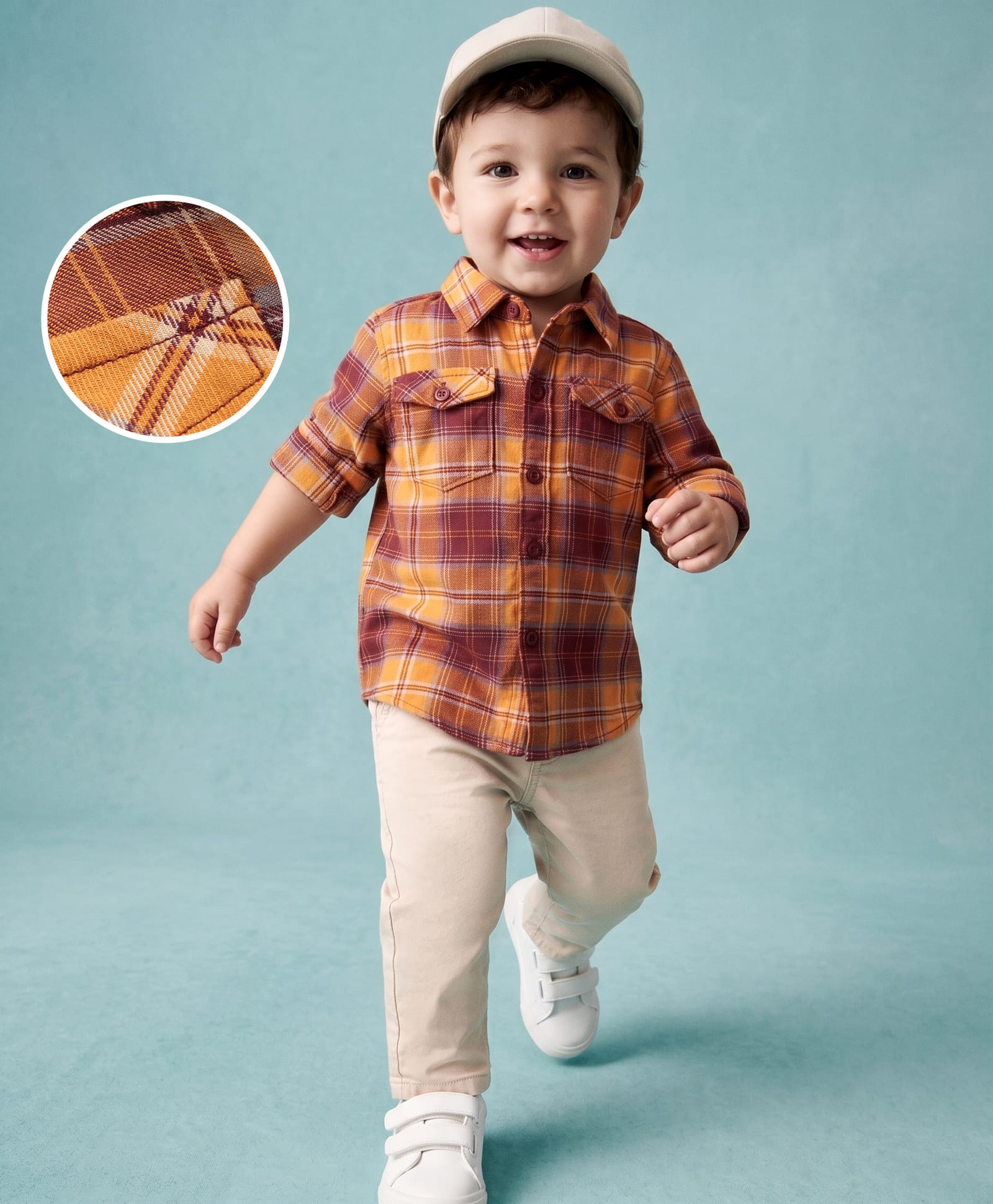 Babyhug Cotton Woven Full Sleeves Checks Shirt & Trouser Set - Rust & Grey-image-33