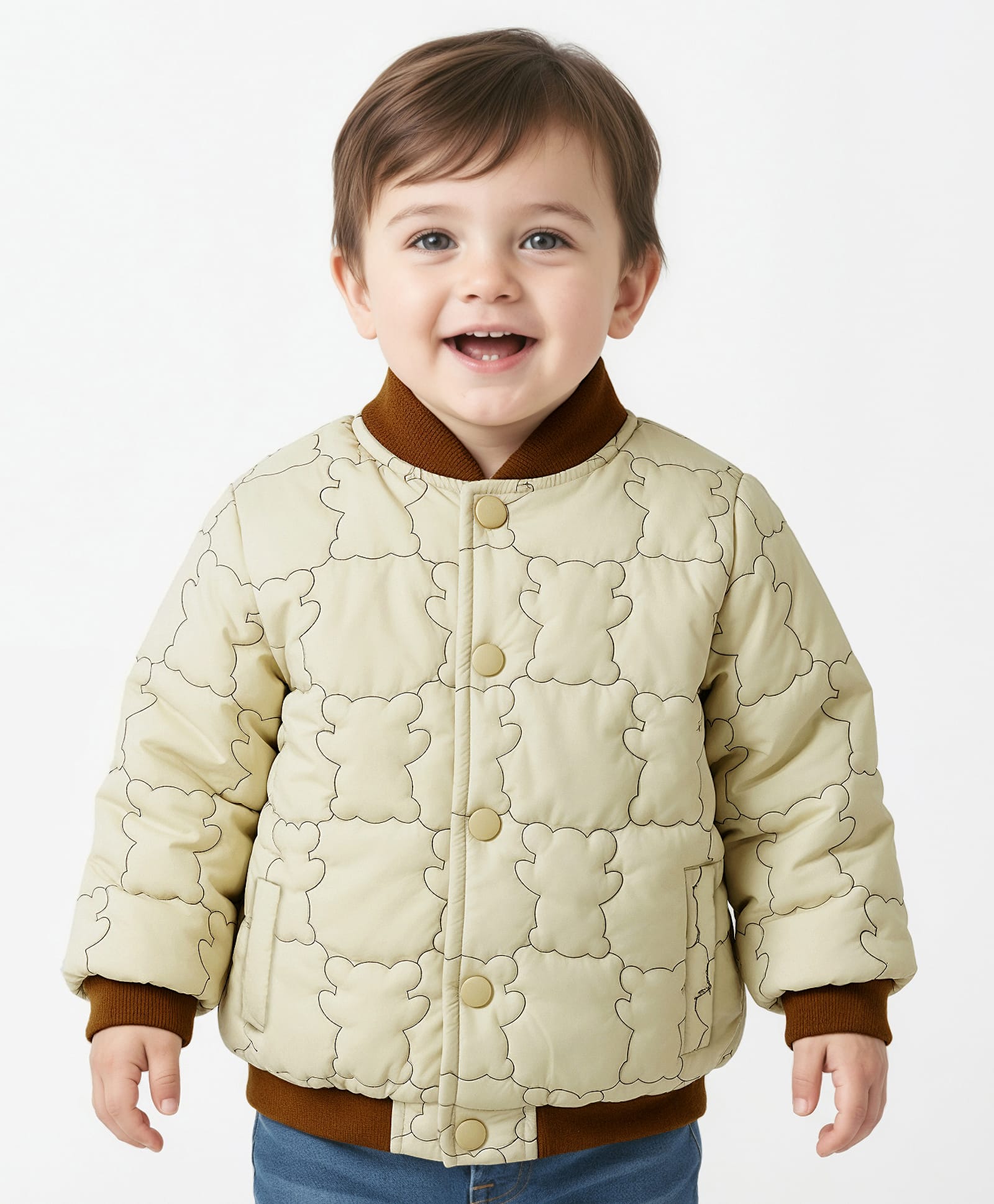 Babyoye Woven Full Sleeves Teddy Bear Quilted Jacket - White-picture-26