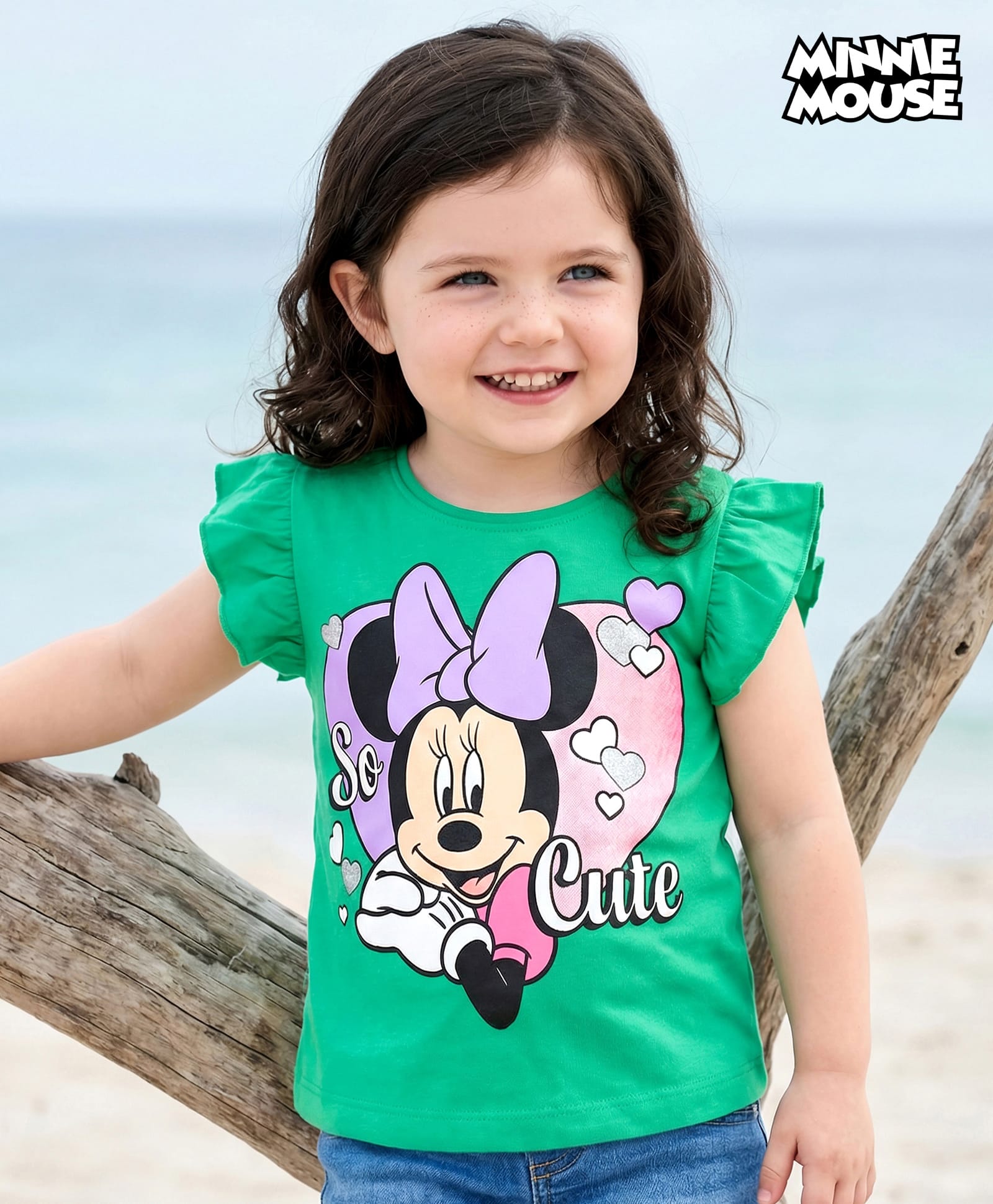 kookie kids india disney Kookie Kids Disney Single Jersey Knit Frill Sleeves T-Shirt With Minnie Mouse Print - Green-picture-16