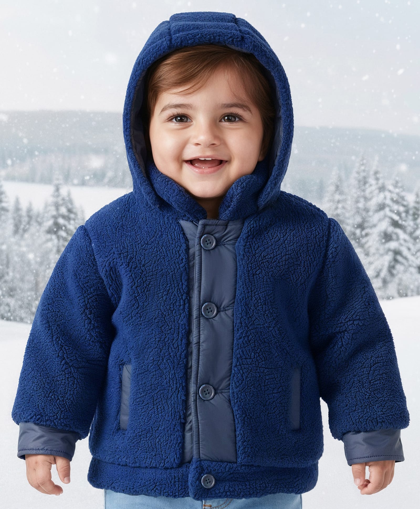 Babyoye Fur Woven Full Sleeves Jacket with Detachable Hood - Blue-image-41