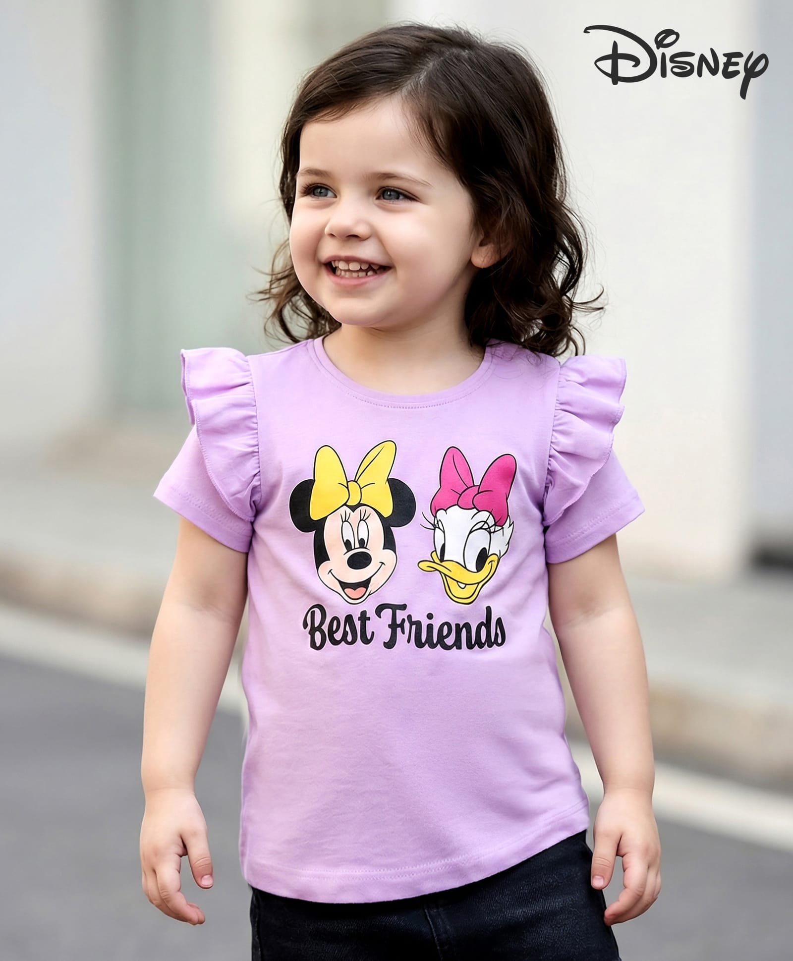 kookie kids india disney Kookie Kids Disney Single Jersey Knit Half Sleeves T-Shirt with Minnie Mouse Graphics & Frill Detailing - Lavender-picture-28