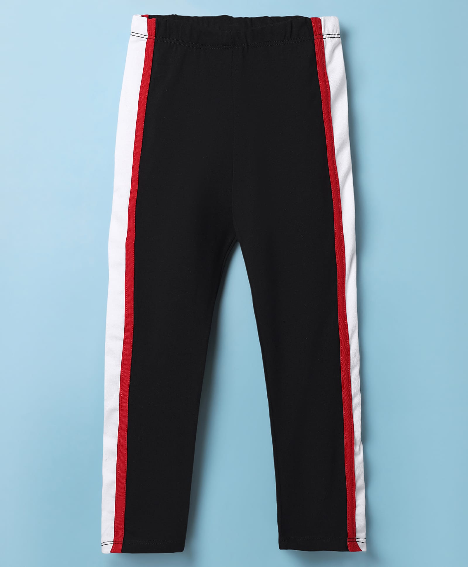 CrayonFlakes Cotton Knit Side Taped Leggings - Black-image-14