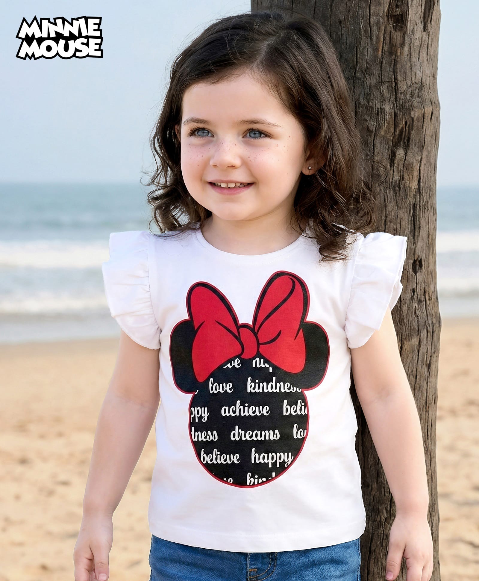 kookie kids india disney Kookie Kids Disney Single Jersey Knit Frill Sleeves T-Shirt with Minnie Mouse Graphics - White-picture-19