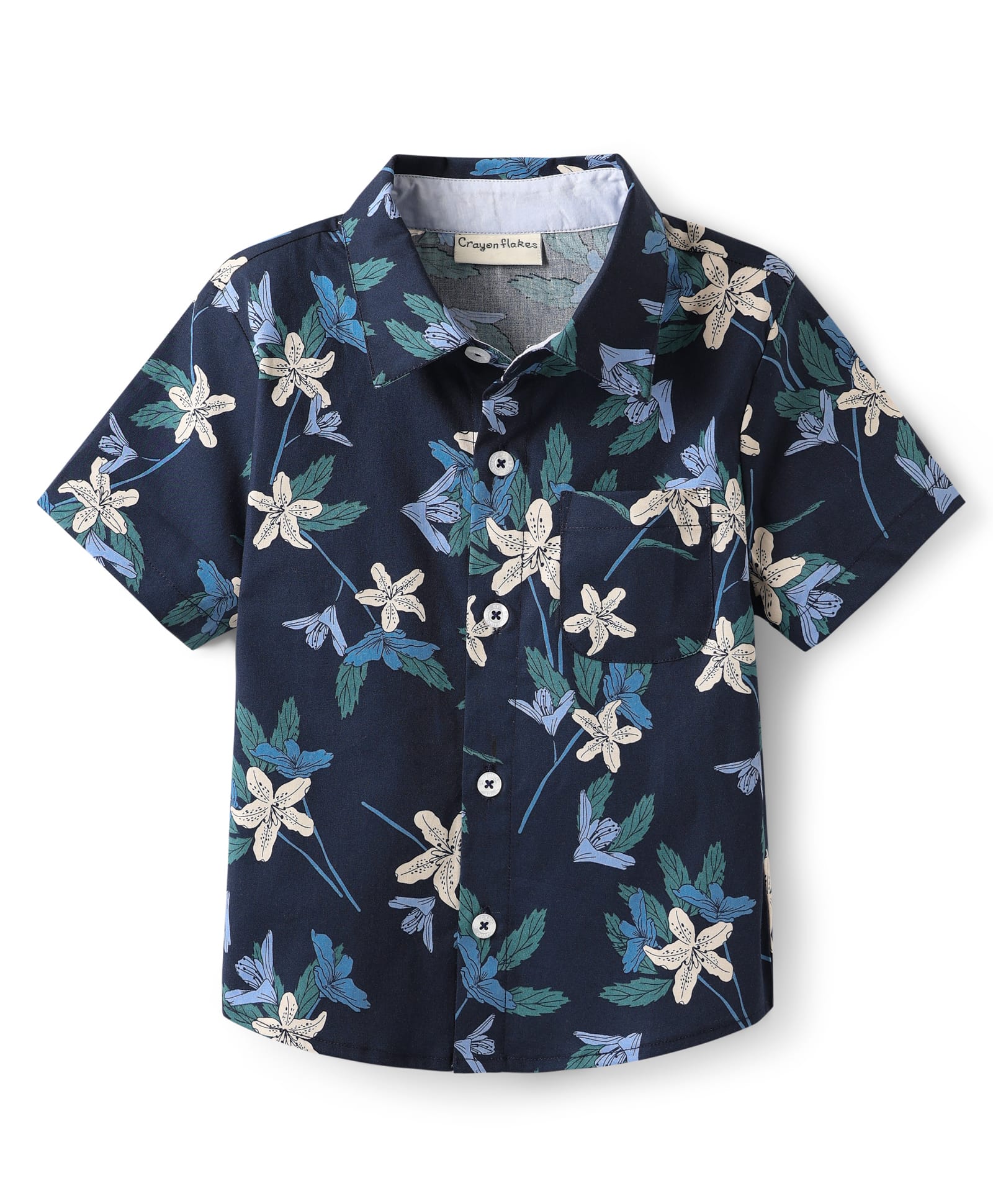 CrayonFlakes Cotton Woven Half Sleeves Floral Printed Shirt - Navy Blue-picture-29