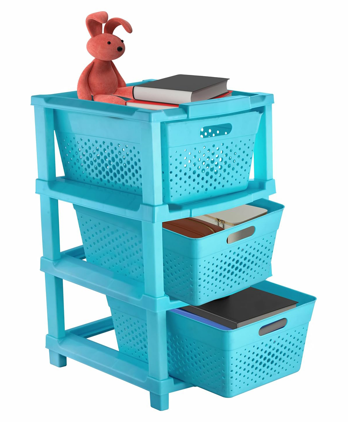 JD FRESH 3-Tier Modular Plastic Storage Cabinet Organize for Toy Organizer - BLUE-image-48