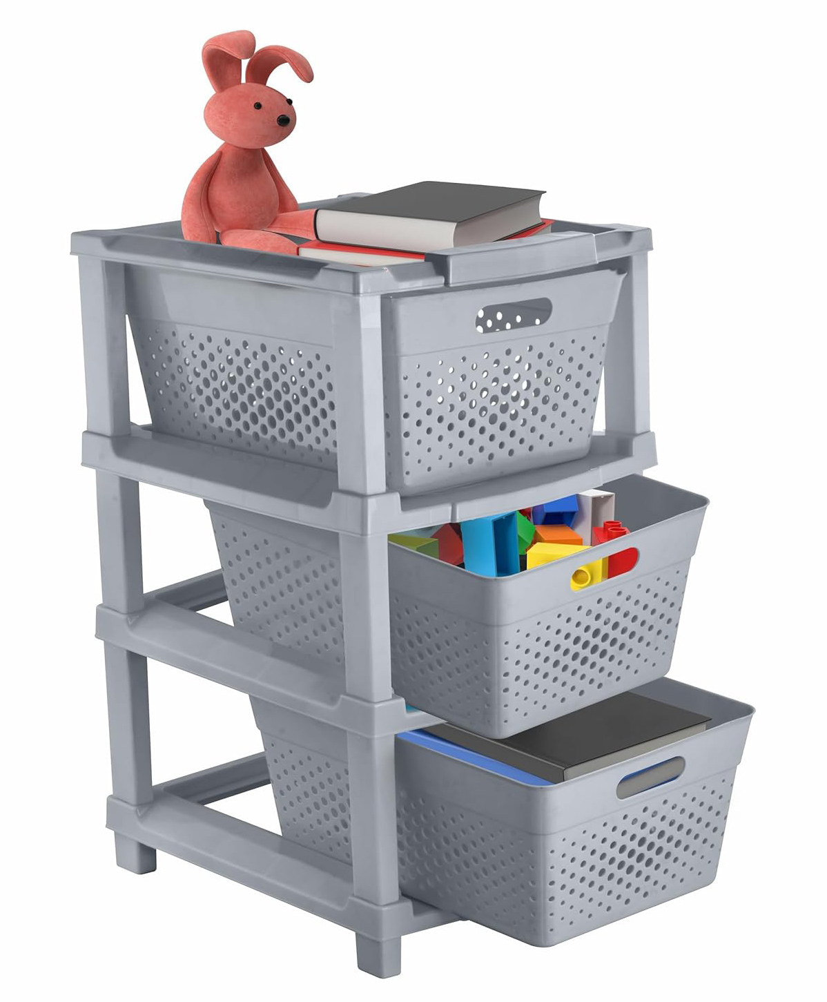 JD Fresh 3-Tier Modular Plastic Storage Cabinet Organize for Toy Organizer - GREY-picture-26