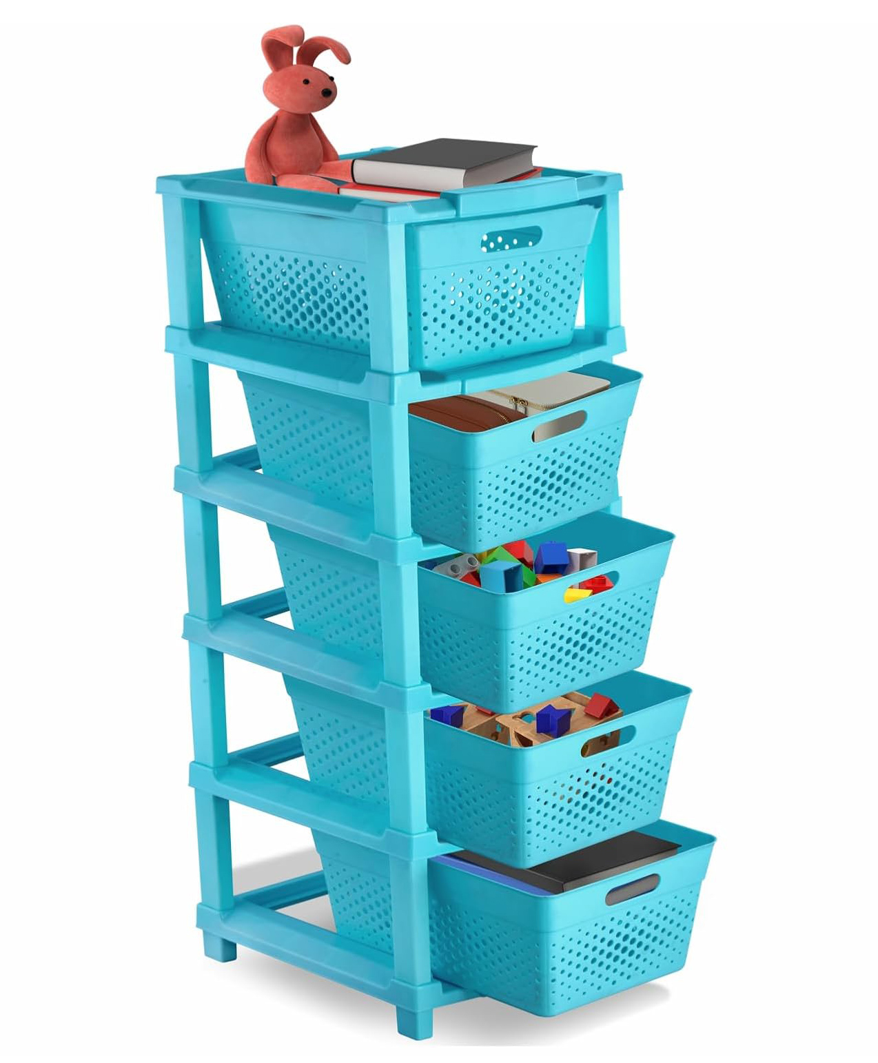 JD Fresh 5-Tier Modular Plastic Storage Cabinet Organize for Toy Organizer - BLUE-image-9