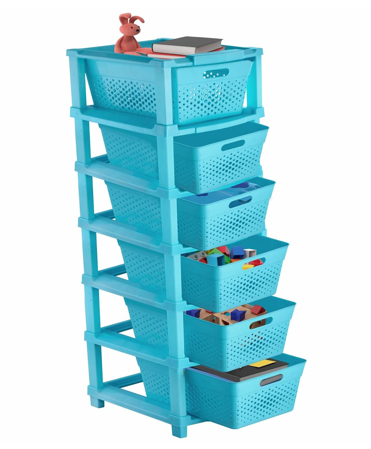 JD Fresh 6-Tier Modular Plastic Storage Cabinet Organize for Toy Organizer - BLUE-image-3