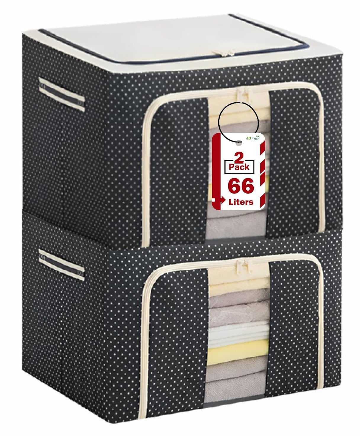 JD FRESH 2 Pcs 66 Liters Foldable Steel Frame Cloth Organizer for almirah - Blue-image-4