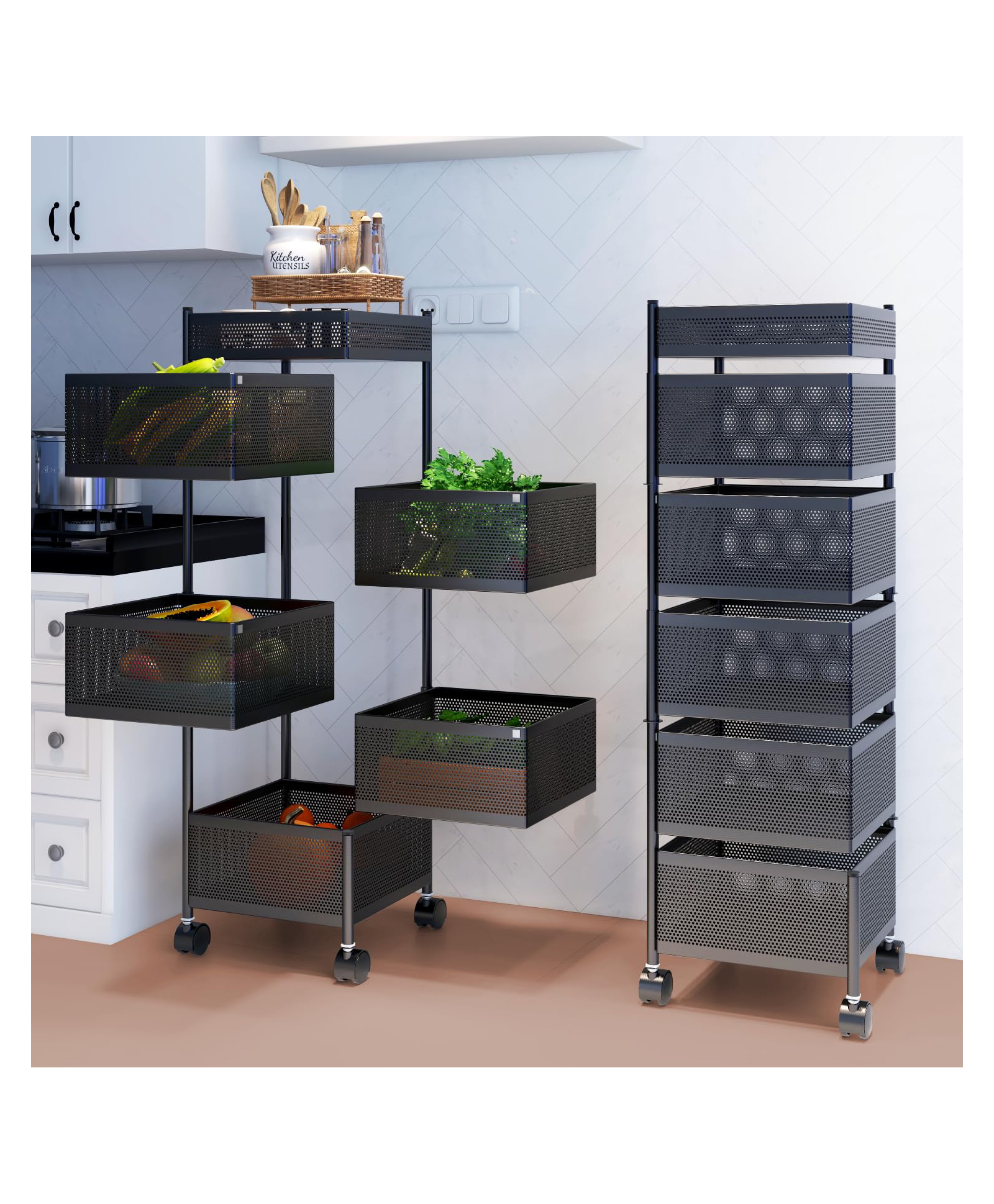 JD FRESH 6-Tier Metal Rotating Kitchen Trolley for Spice Rack and Vegetable & Fruit Storage for Home - Black-image-29