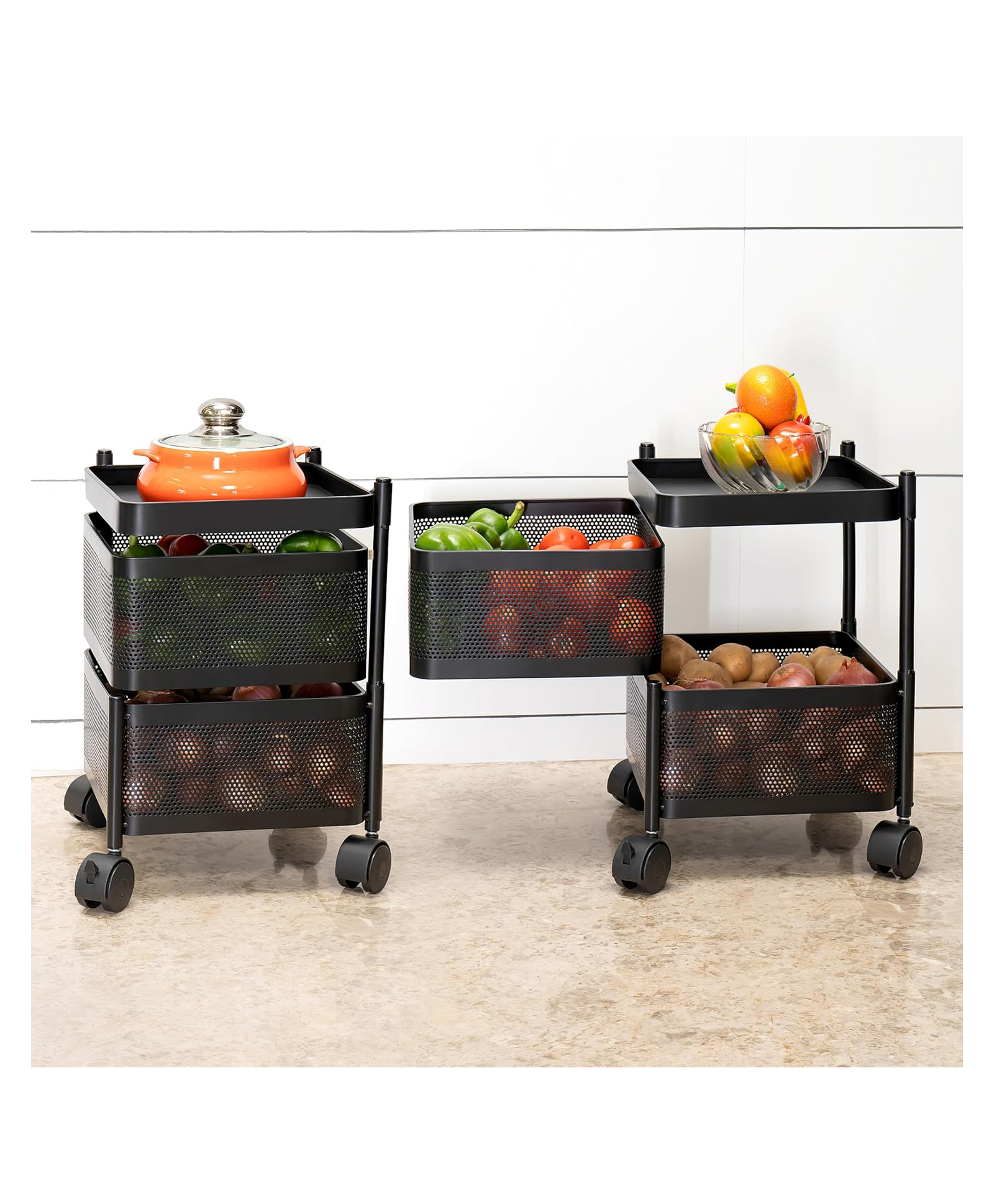JD FRESH 2 Tier Kitchen Trolley With Wheels to Store Your Kitchen Accessories Items - Black-image-18