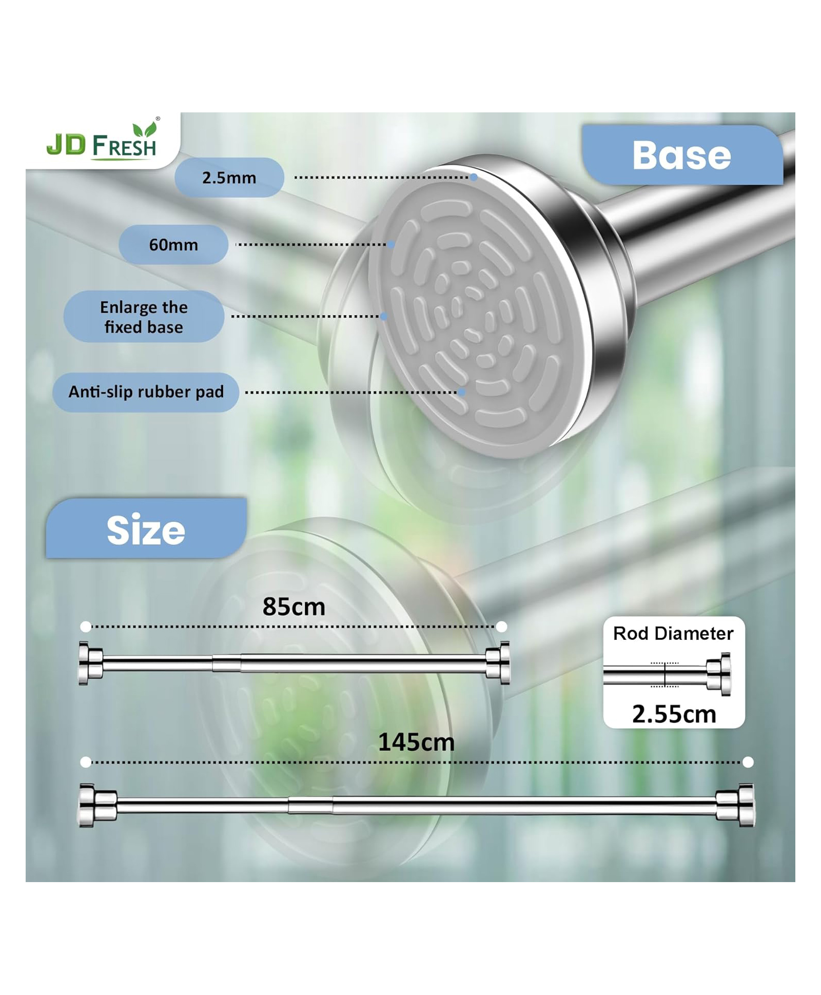 JD FRESH 85 to 140 cm Stainless Steel Extendable Curtain Rod Holder Without Drill - Silver-image-5