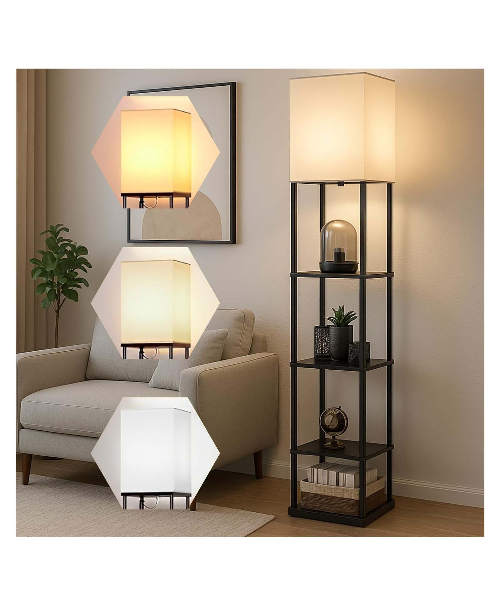 JD FRESH 5 Tier Metal Floor Lamp With 3 Adjustable Color Mode For Living-Study Room and Bedroom - Black-image-7