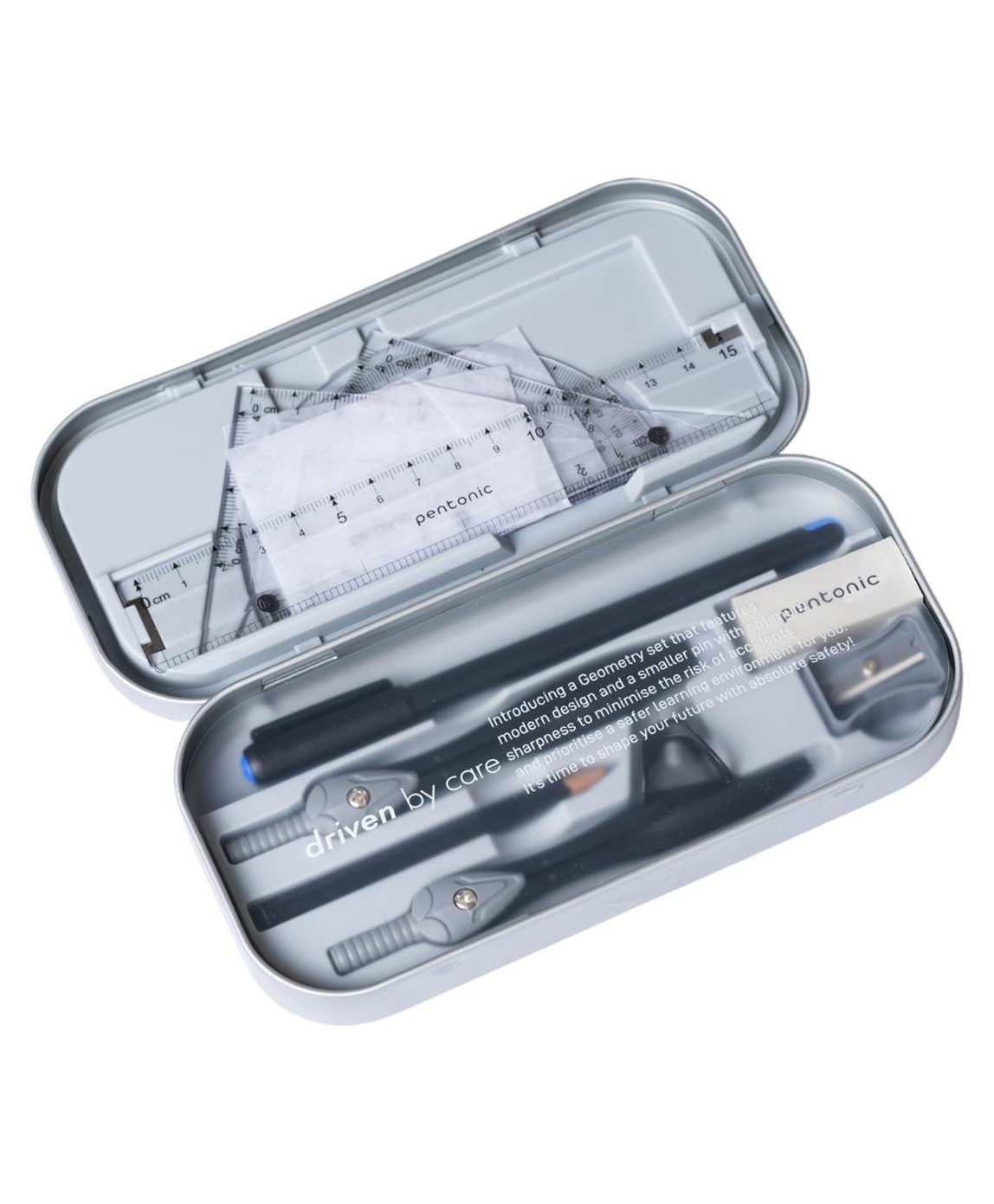 Pentonic Mathematical Instrument Box With Child Safe Compass, Silver, Pack of 1-image-49