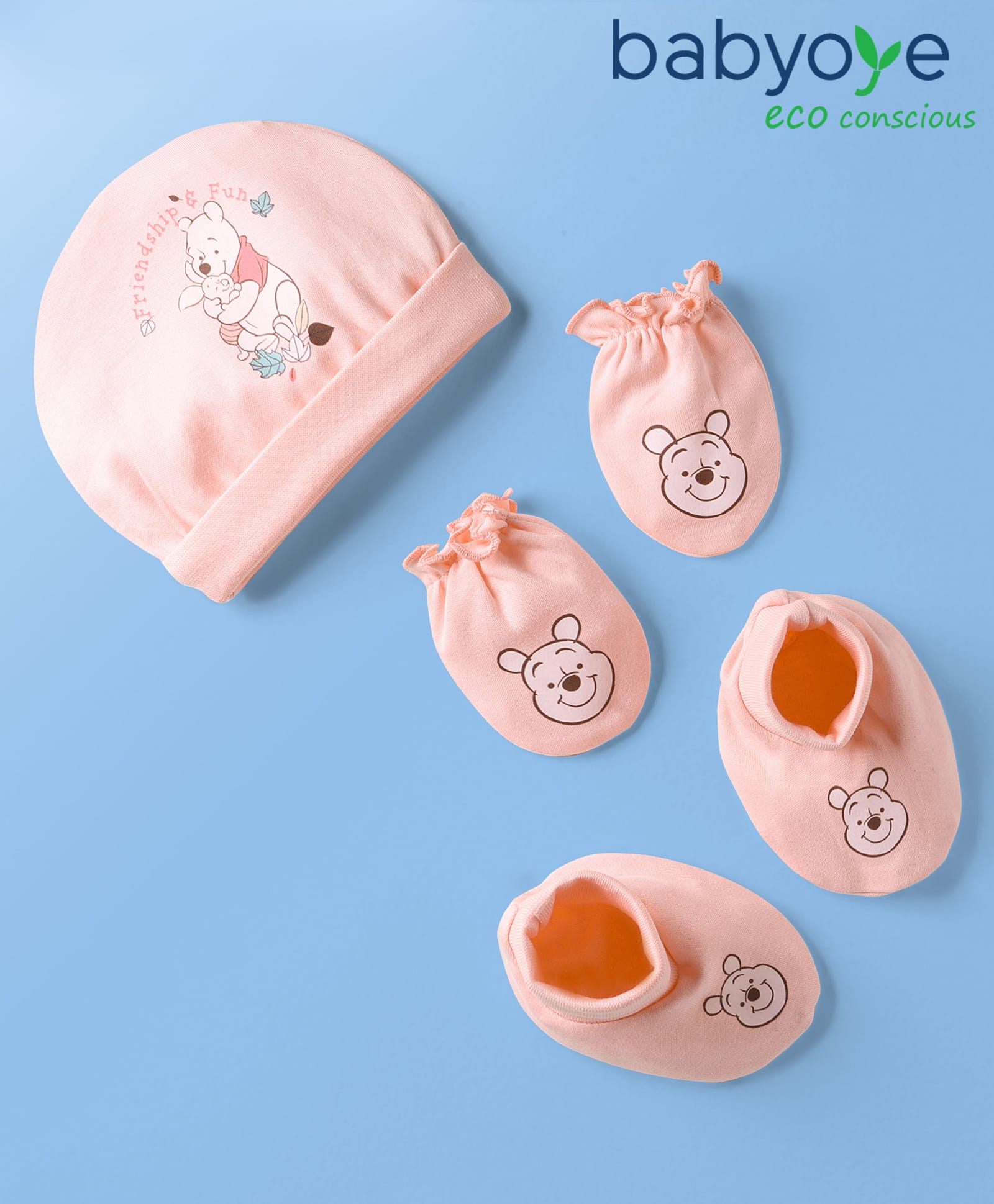 Babyoye Disney Interlock Knit Cap Mittens & Booties Set With Winnie The Pooh Graphics Peach - Circumference 14 Cm-picture-19