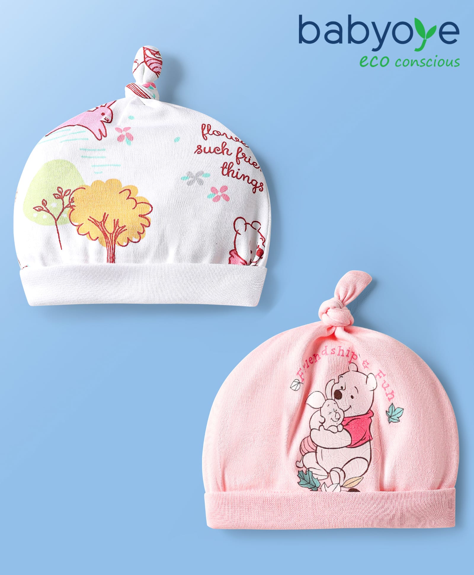 Babyoye Disney Interlock Knit Pony Caps with Winnie the Pooh Graphics Pack of 2 Pink & White - Diameter 18 cm-picture-15