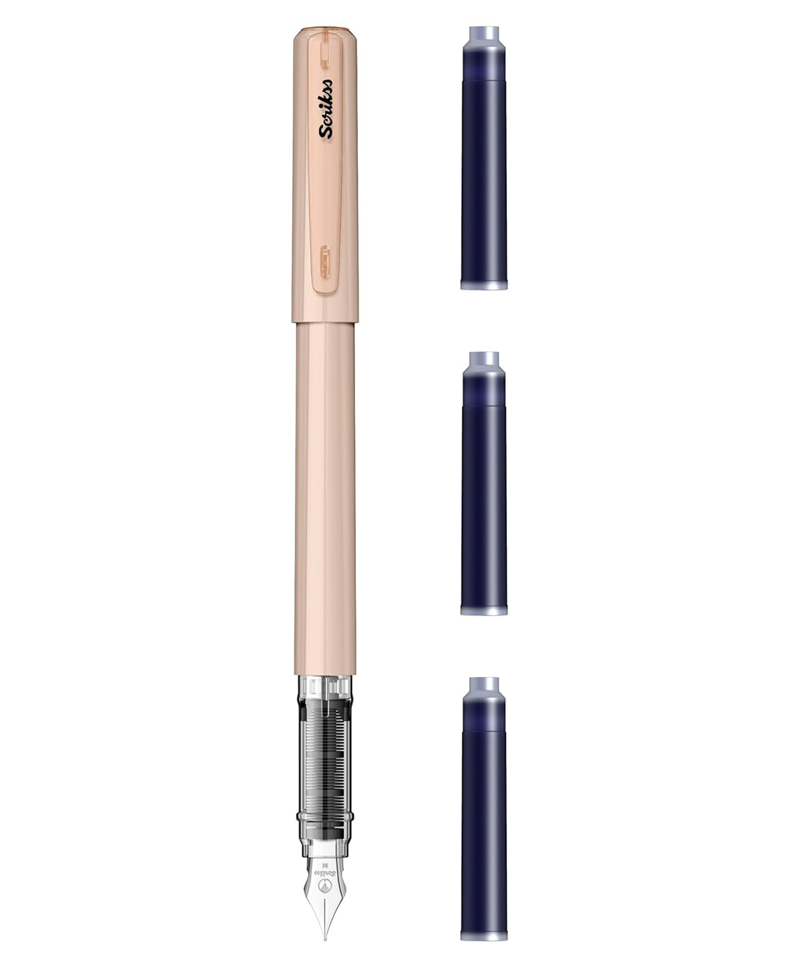 Scrikss Primeo Medium Nib Fountain Pen | 3 Cartridges Included | Stainless Steel Nib & ABS Body | Latte Pastel Brown| in Blister Pack-image-4