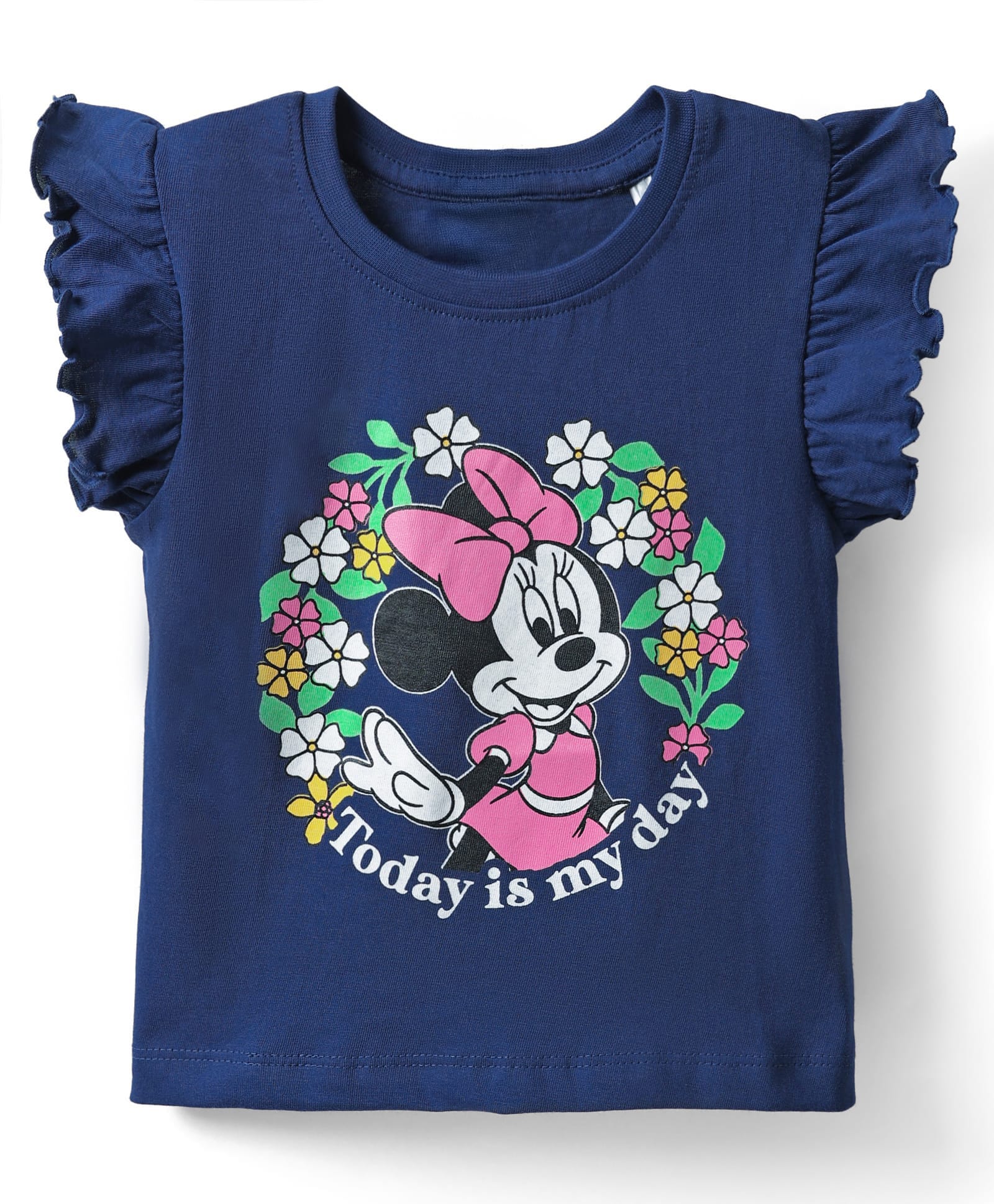 Kookie Kids India Disney Single Jersey Knit Frill Sleeves T-Shirt with Minnie Mouse Graphics - Navy Blue-picture-36
