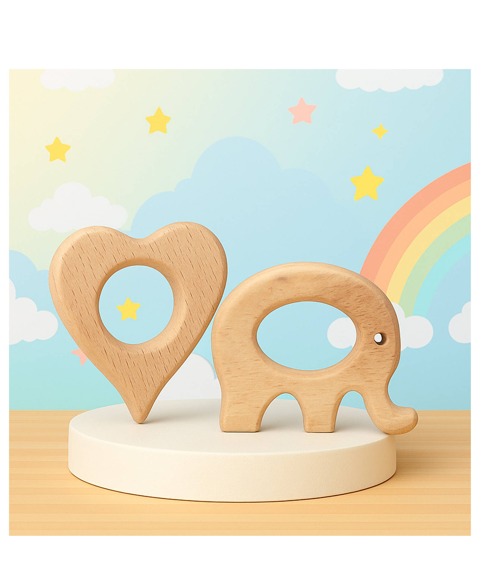 The Cheeky Kidzz Pack of 2 Baby Organic Neem Wooden Teether Set BPA-Free Easy to Grip With Smooth Edges 0 To 24 Months BPA Free (ASSORTED PRINTS)-image-11