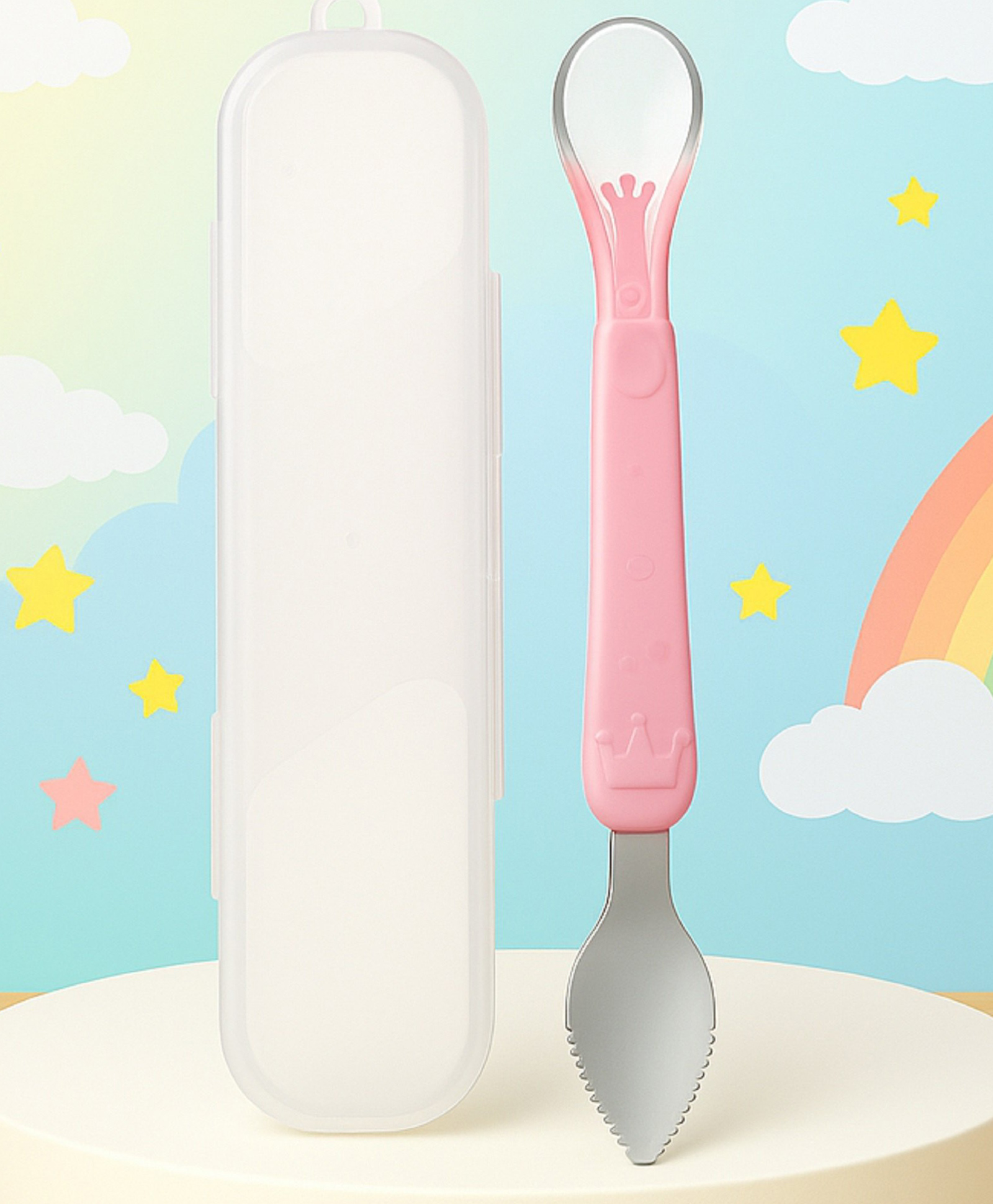 The Cheeky Kidzz Baby Double Head Bendable Silicone Food Spoon Fruit Scraping Self Feeding Stainless Steel Scraper Feeding Cutlery BPA Free (PINK)-image-22