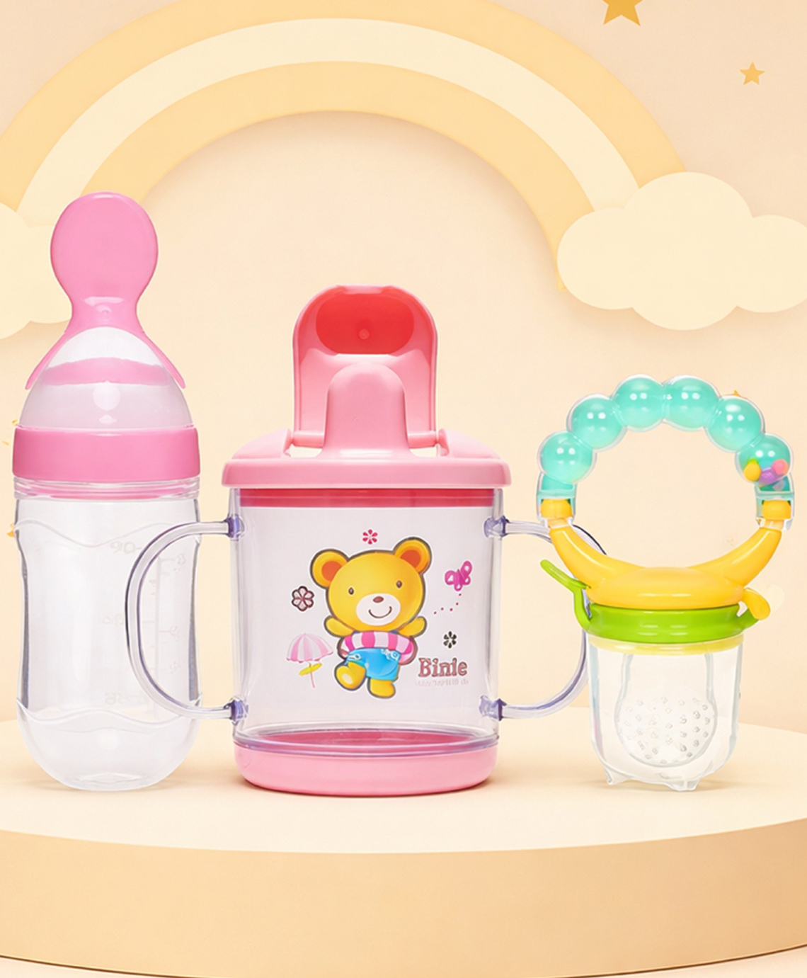 The Cheeky Kidzz Baby Soft Silicone Squeezy Spoon Feeding Bottle With Printed Spout Water Sipper 200ml And Food Feeder Nibbler Teether BPA Free (PI)-image-49