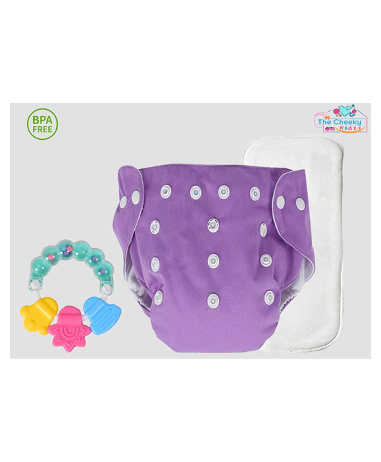 The Cheeky Kidzz Baby Pocket Style Button Reusable Cloth Diaper With Bamboo Microfiber Insert With Rattle Musical Teether Shower Gift (MULTI-COLOUR)-image-42