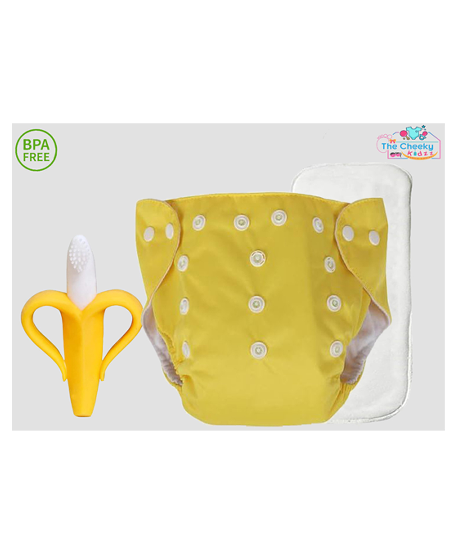 The Cheeky Kidzz Baby Pocket Style Button Reusable Cloth Diaper With Bamboo Microfiber Insert With Soft Silicone Banana Teether BPA Free (MULTI-COLOURS)-image-27