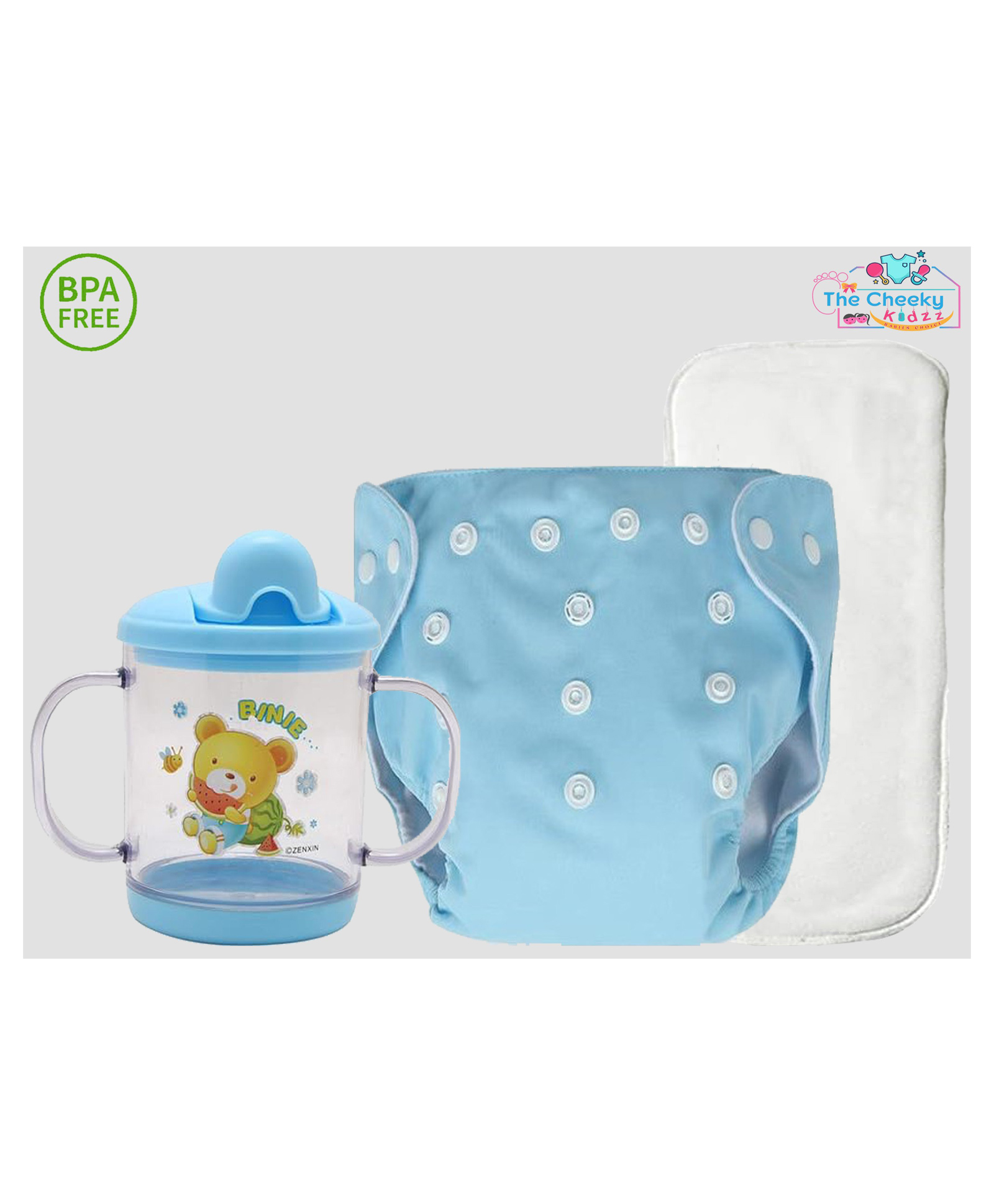 The Cheeky Kidzz Baby Pocket Style Button Reusable Cloth Diaper With Bamboo Microfiber Insert With Printed Spout Sipper BPA Free - 200 ml-picture-11
