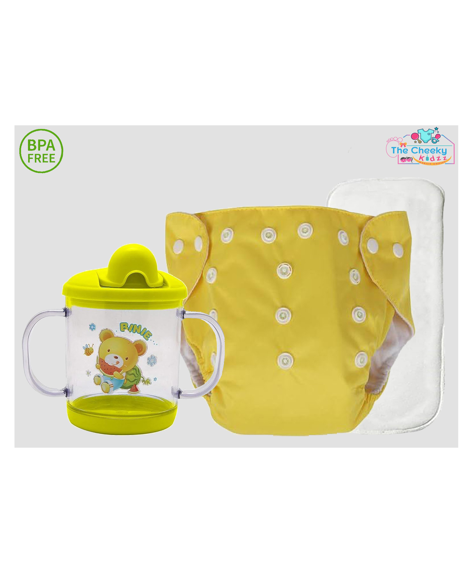 The Cheeky Kidzz Baby Pocket Style Button Reusable Cloth Diaper With Bamboo Microfiber Insert With Printed Spout Sipper BPA Free - 200 ml-image-48
