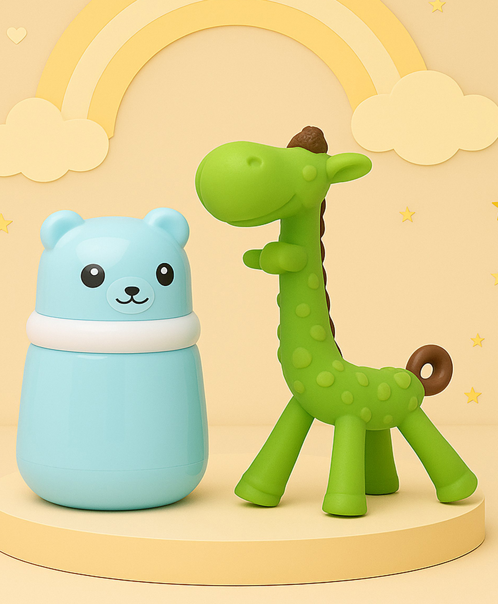 The Cheeky Kidzz Baby Skin Care Powder Talcum Puff Case Cum Container Box With Soft Silicone Giraffe Teething Toy BPA Free For Babies (BLUE)-image-18