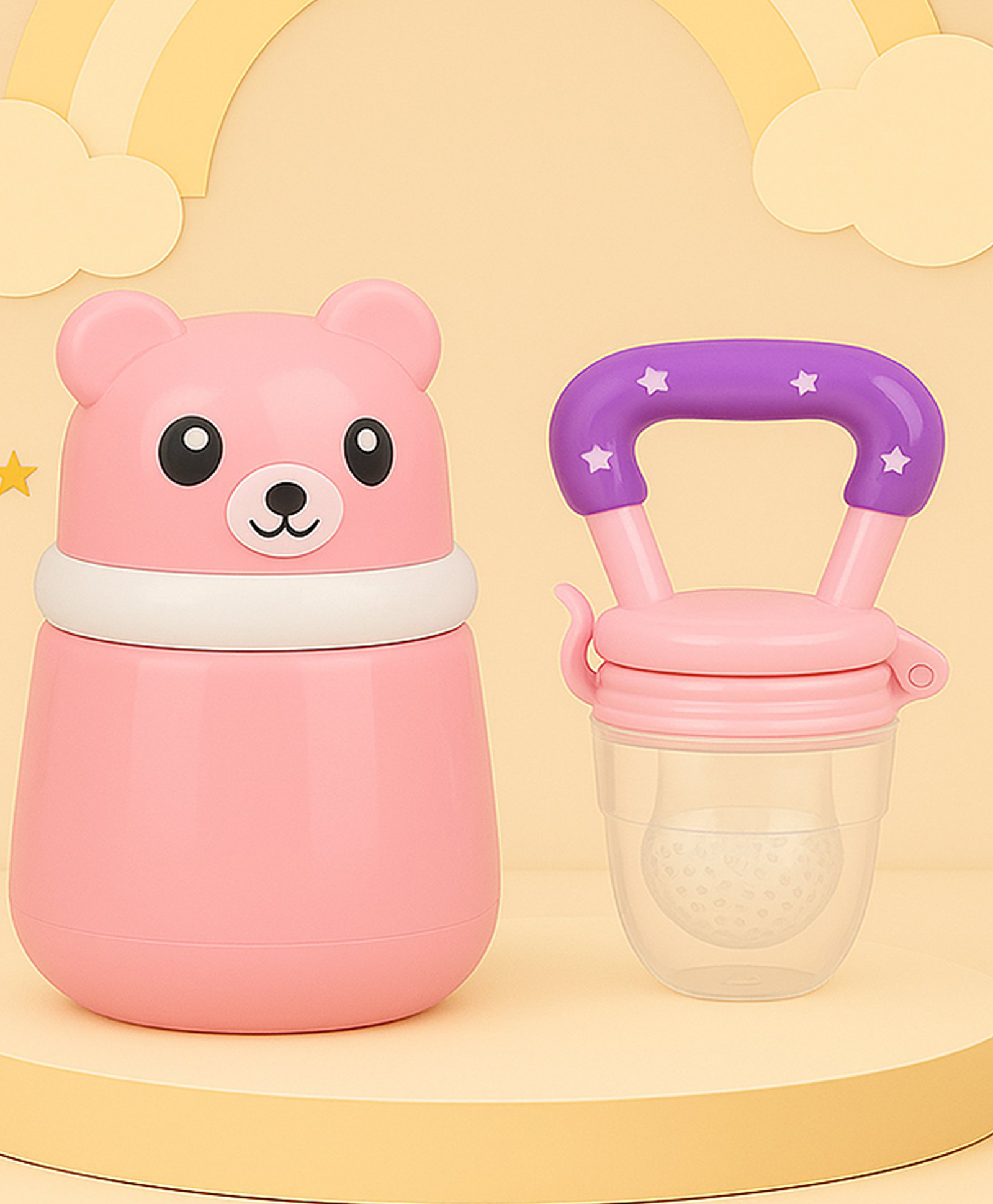 The Cheeky Kidzz Baby Skin Care Powder Talcum Puff Case Cum Container Box With Soft Silicone Fresh Fruit Vegetable Feeder Nibbler Teether (PINK)-image-43