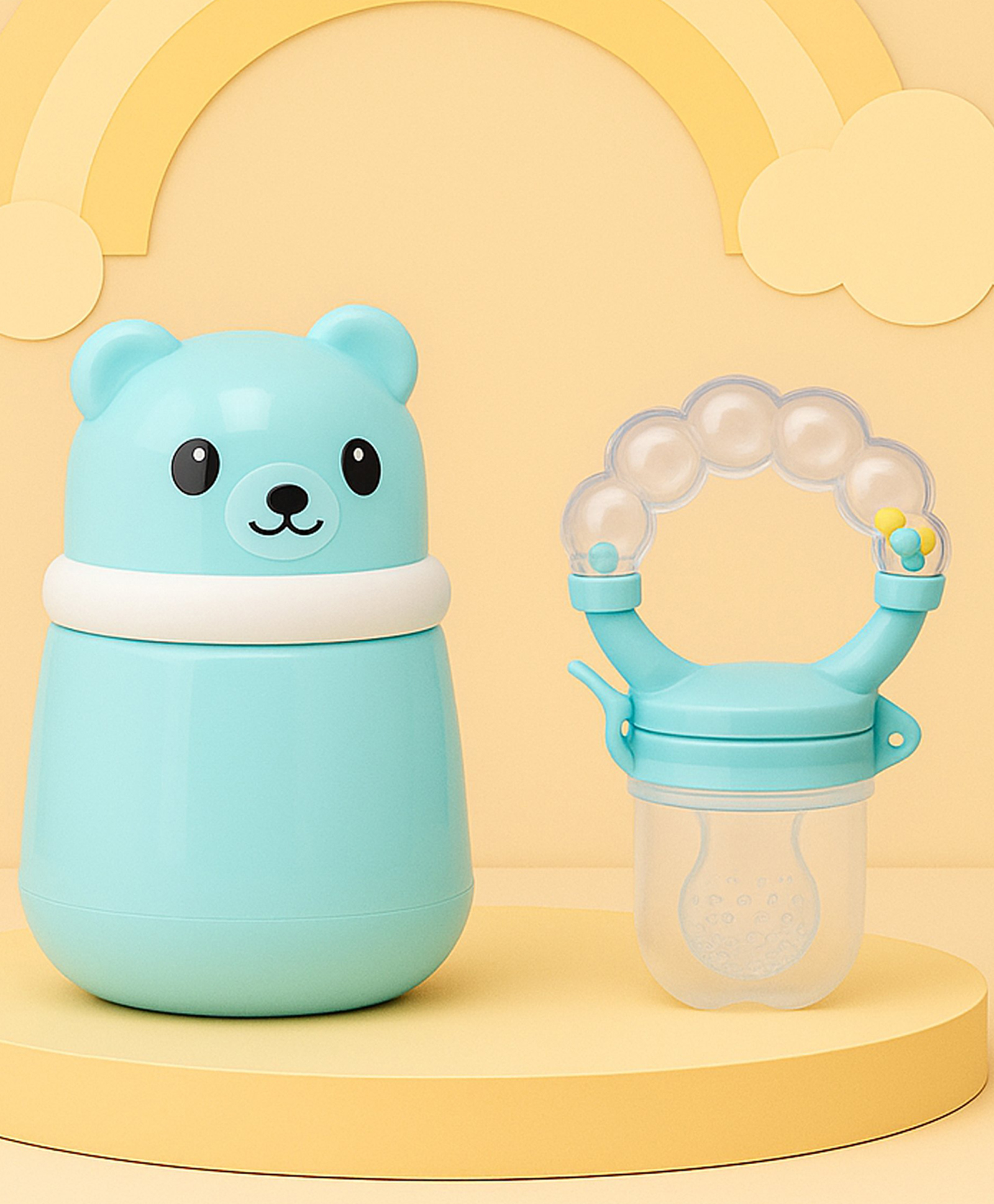 The Cheeky Kidzz Baby Skin Care Powder Talcum Puff Case Cum Container Box With Fresh Fruit Vegetable Food Feeder Rattle Nibbler Teether BPA Free-picture-13