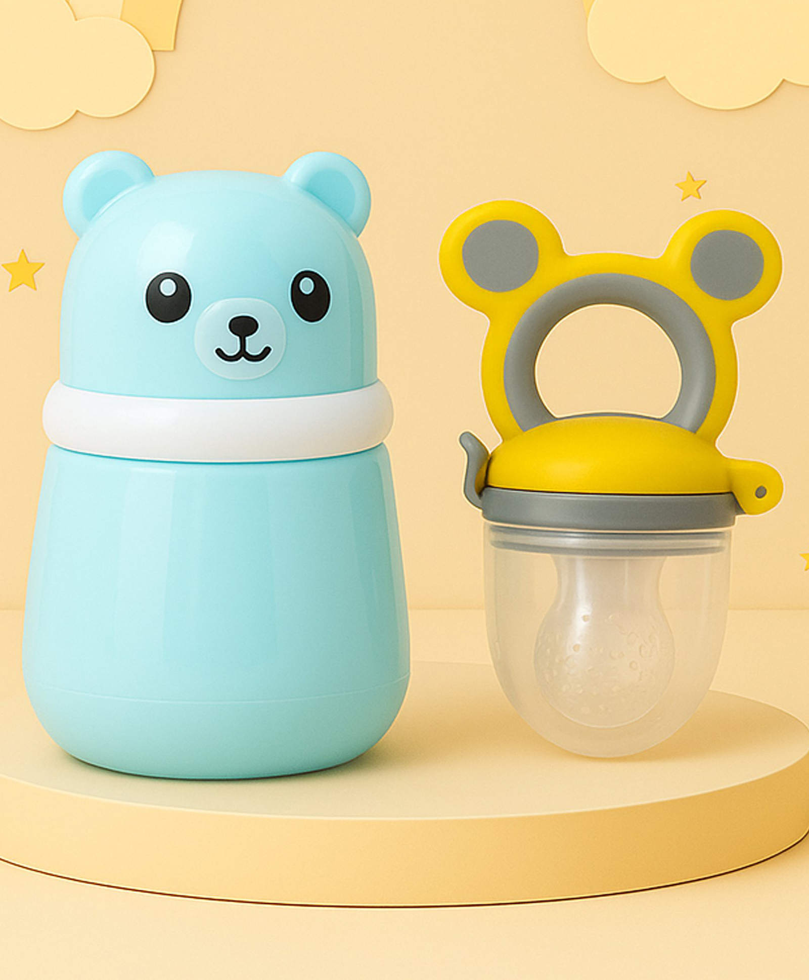 The Cheeky Kidzz Baby Skin Care Powder Talcum Puff Case Cum Container Box | Fruit Vegetable Food Feeder Ear Shape Nibbler Teether BPA Free(ASSORTED)-image-26