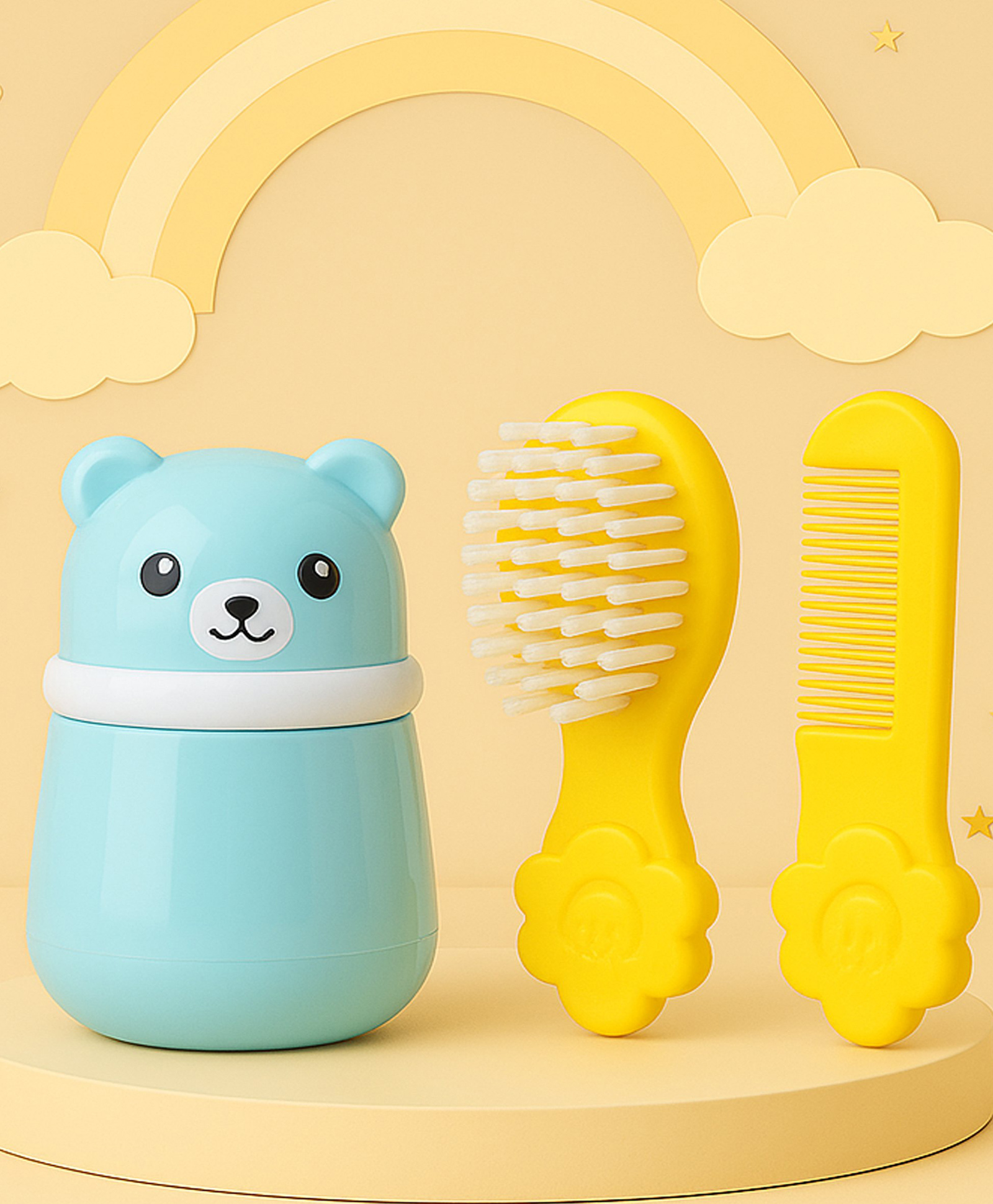 The Cheeky Kidzz Baby Skin Care Powder Talcum Puff Case Cum Container Box With Soft Bristles Hair Comb Brush For Babies First Shower Gift (ASSORTED)-image-49